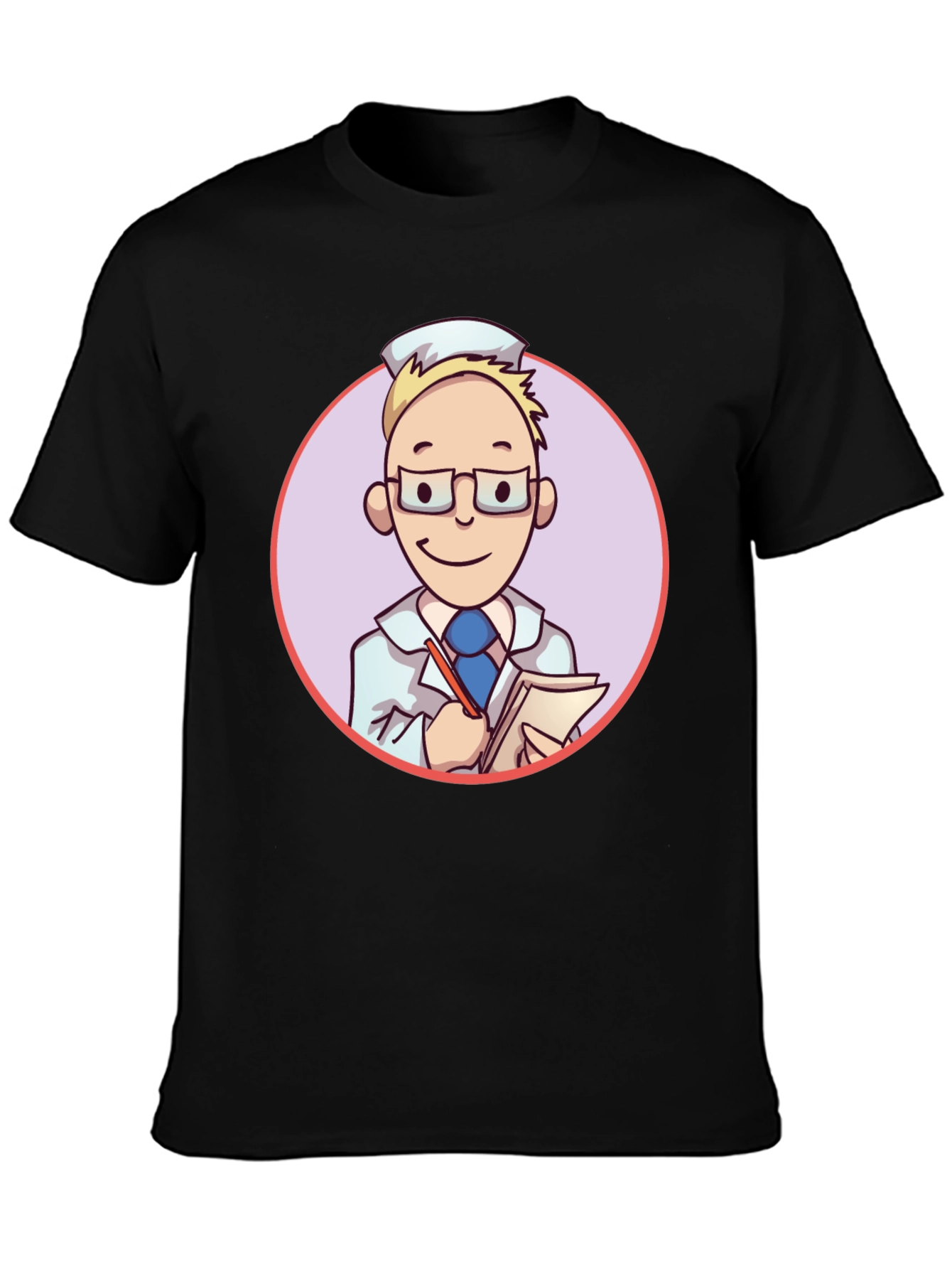 Black Cartoon Doctor Graphic Tee - Unisex Black T-Shirt view 3