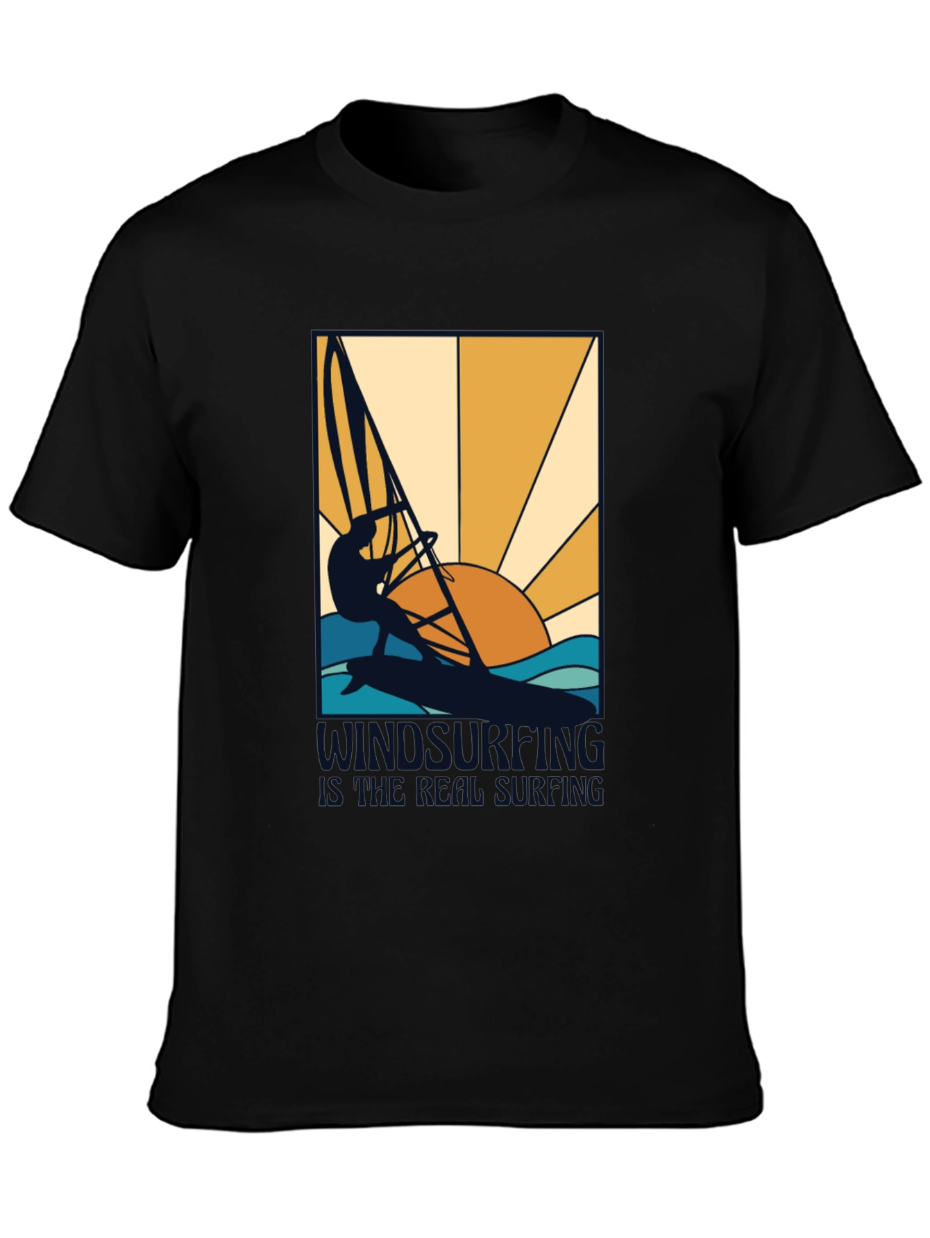 Black Windsurfing is Real Surfing Graphic T-Shirt view 3