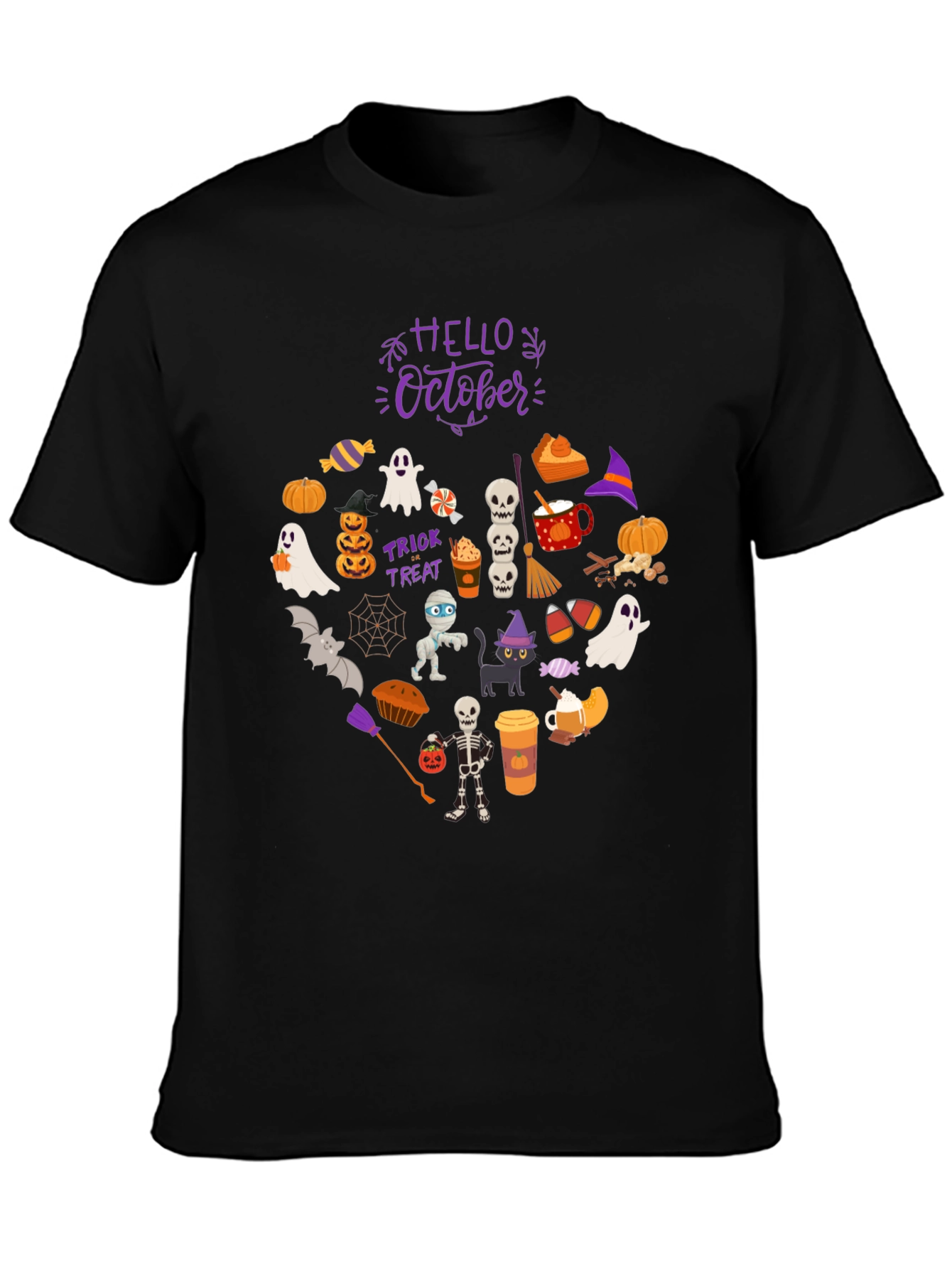 Black Hello October Halloween T-Shirt view 3