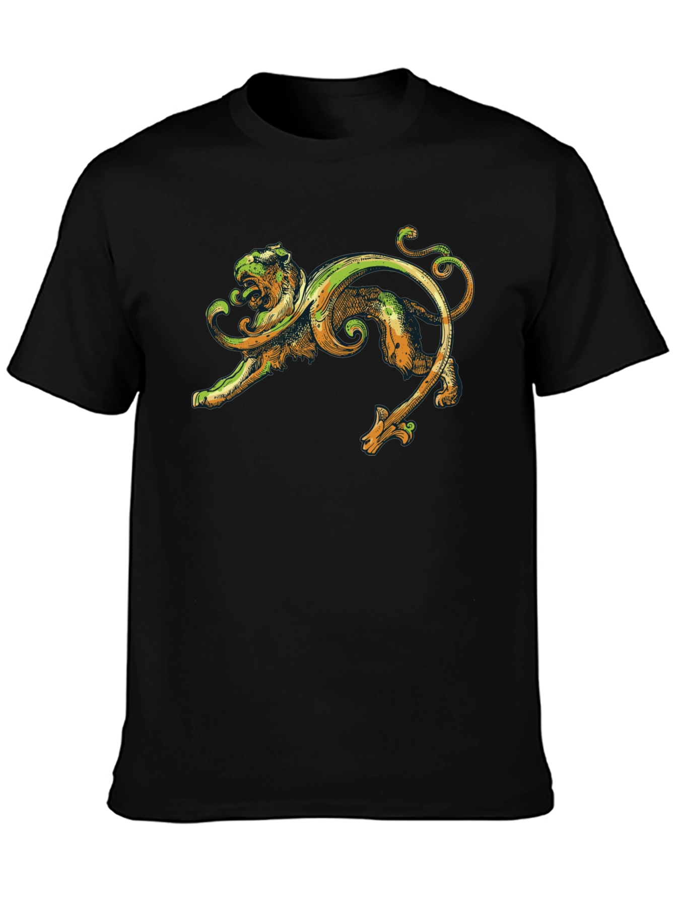 Black Ornate Lion Graphic Black T-Shirt view 3