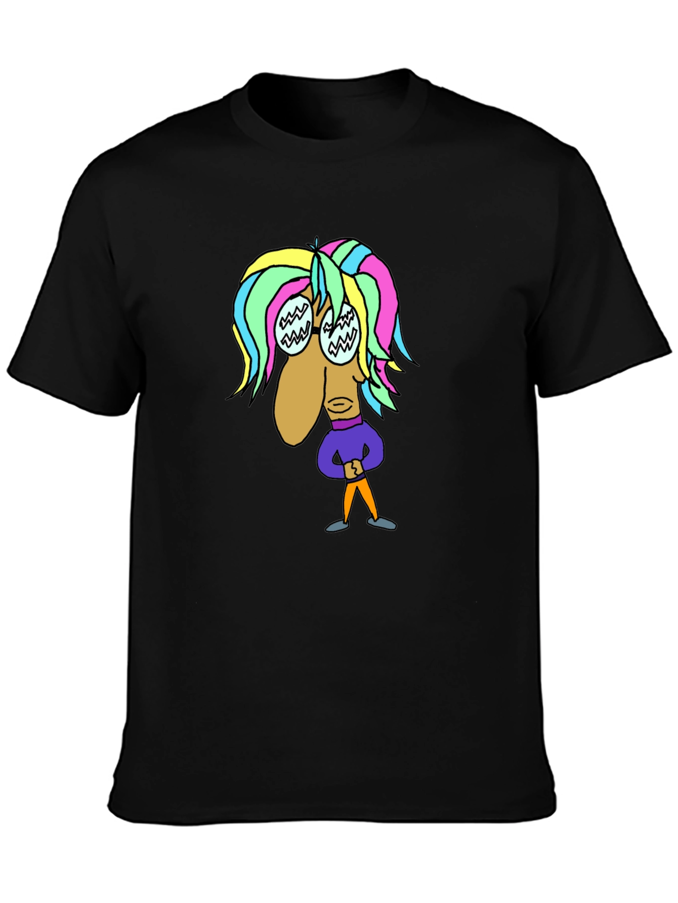 Black Cartoon Character Black T-Shirt view 3