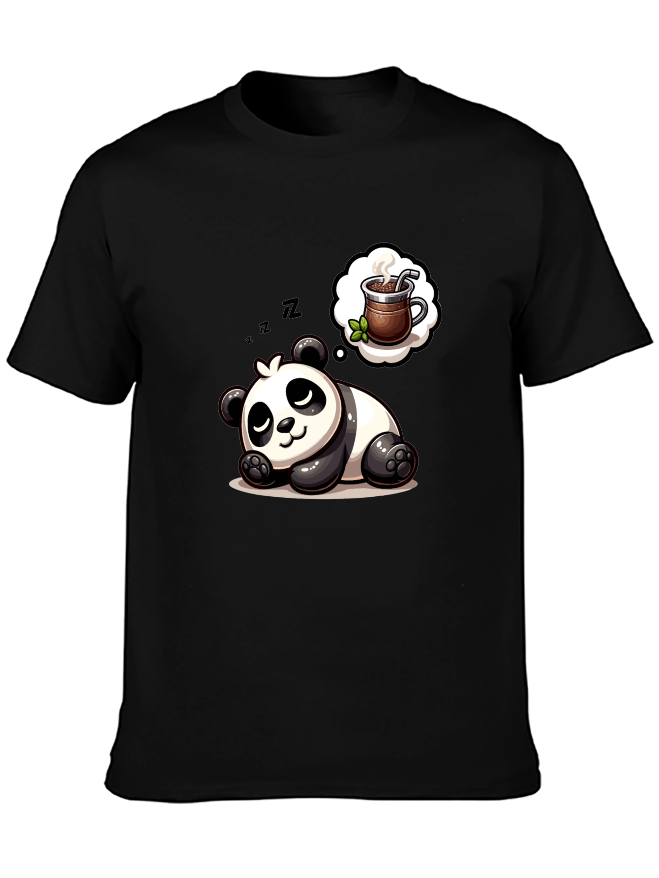 Black Dreamy Panda Coffee T-Shirt - Relaxed & Cute view 3