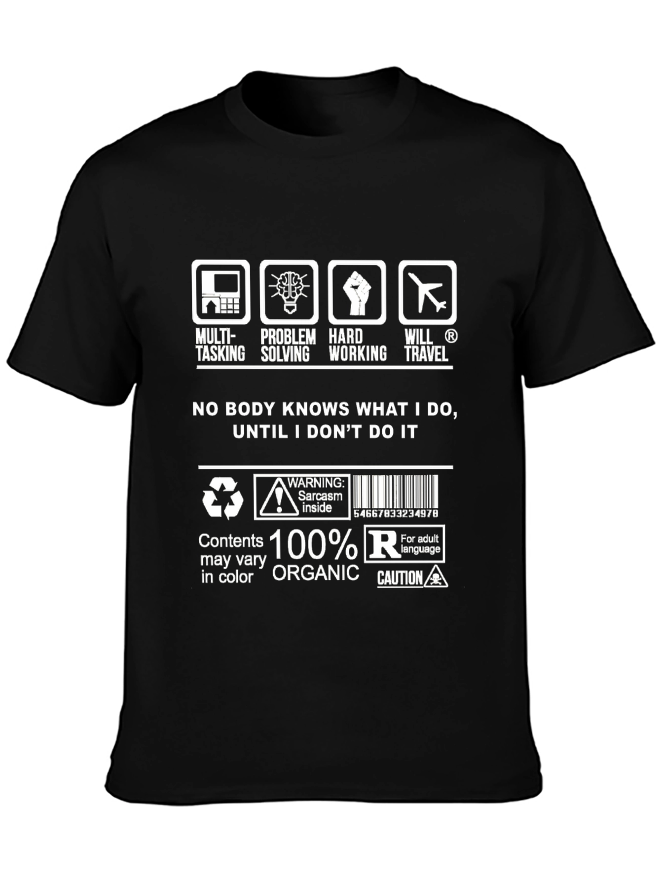 Black Funny Multi-Tasking T-Shirt - Problem Solving, Hard Working, Travel view 3