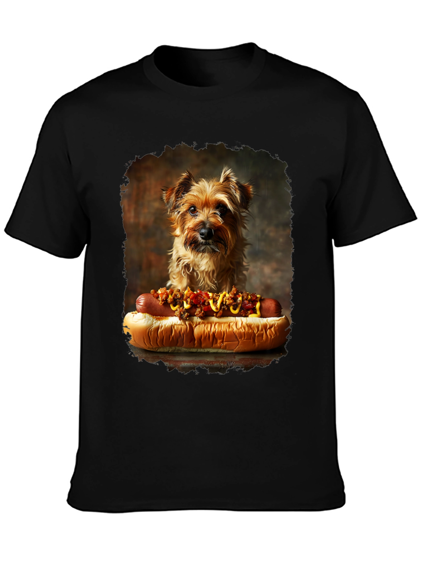 Black Dog & Hotdog Graphic Tee - Novelty T-Shirt view 3