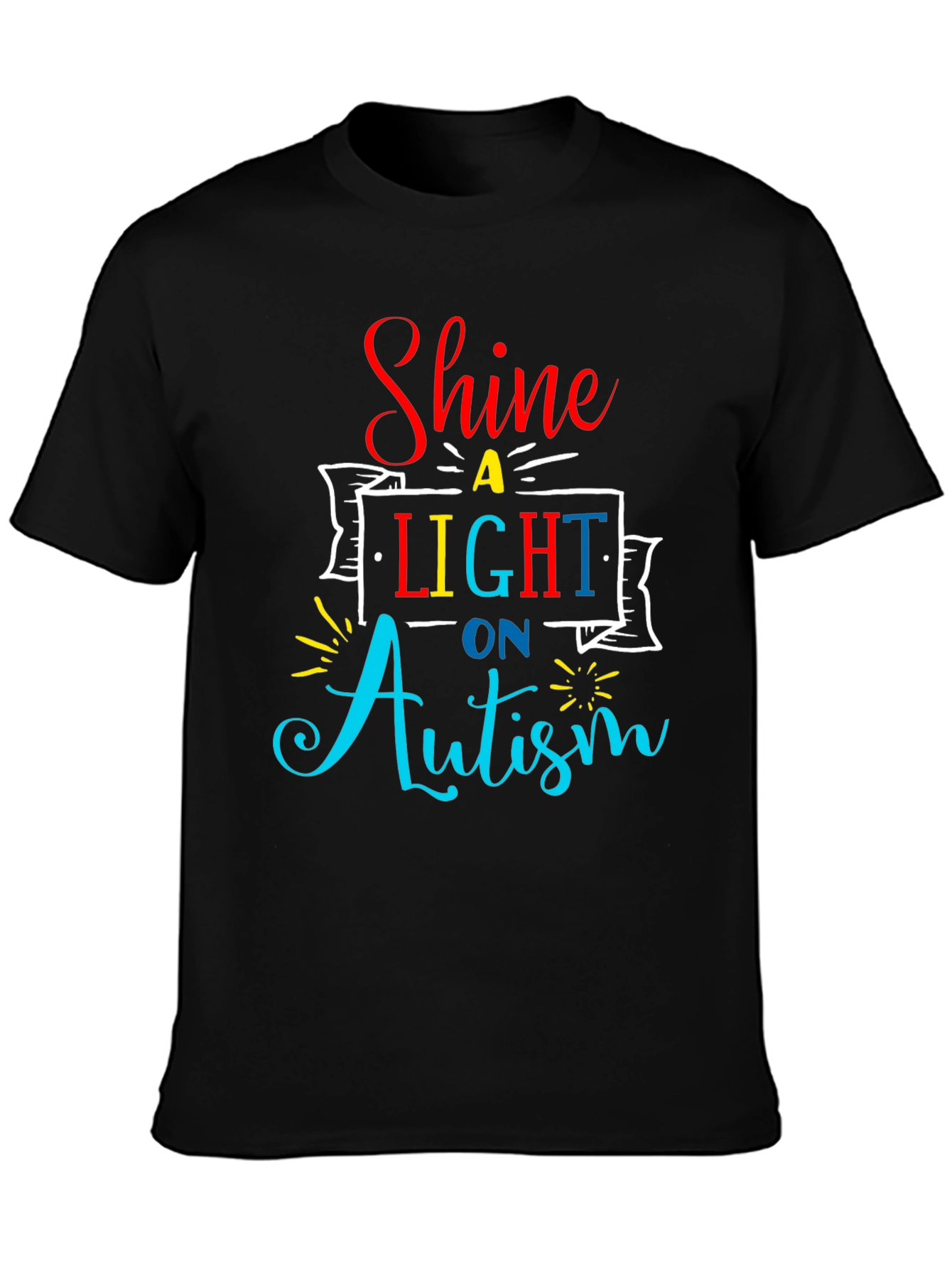 Black Autism Awareness T-Shirt Shine a Light view 3