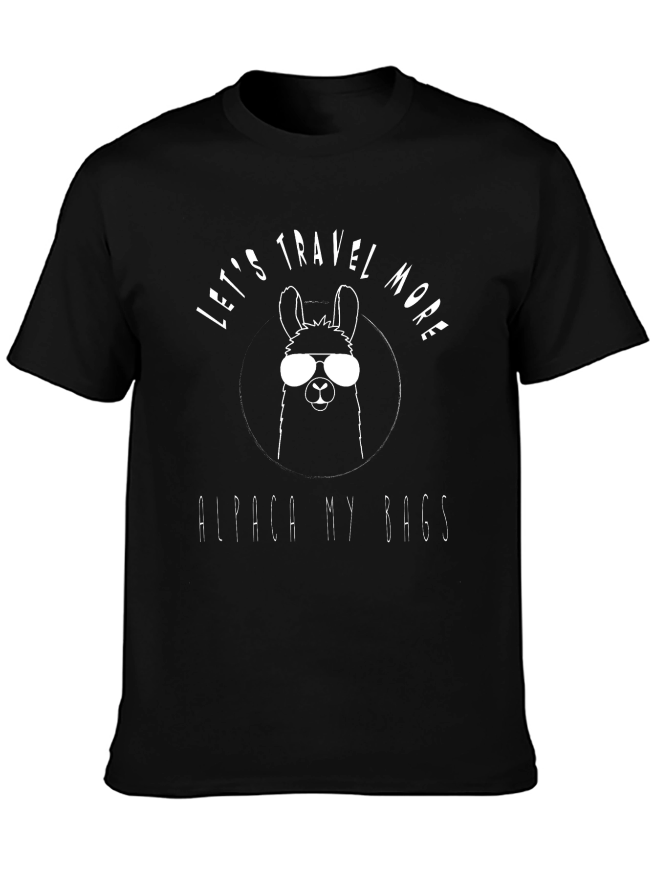Black Alpaca Travel T-Shirt - Let's Travel More Graphic Tee view 3