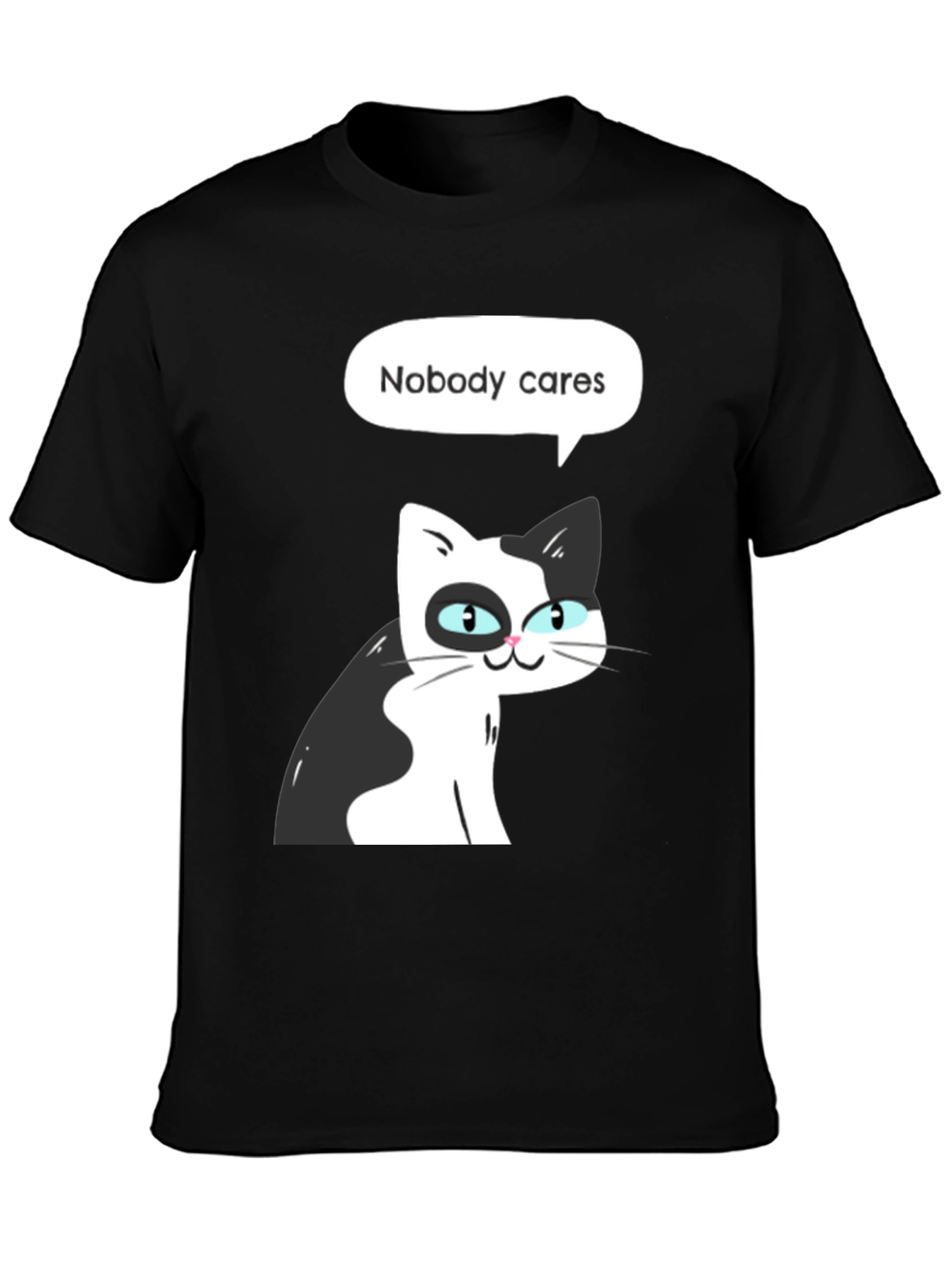 Black Nobody Cares Cat Graphic Tee - Black view 3