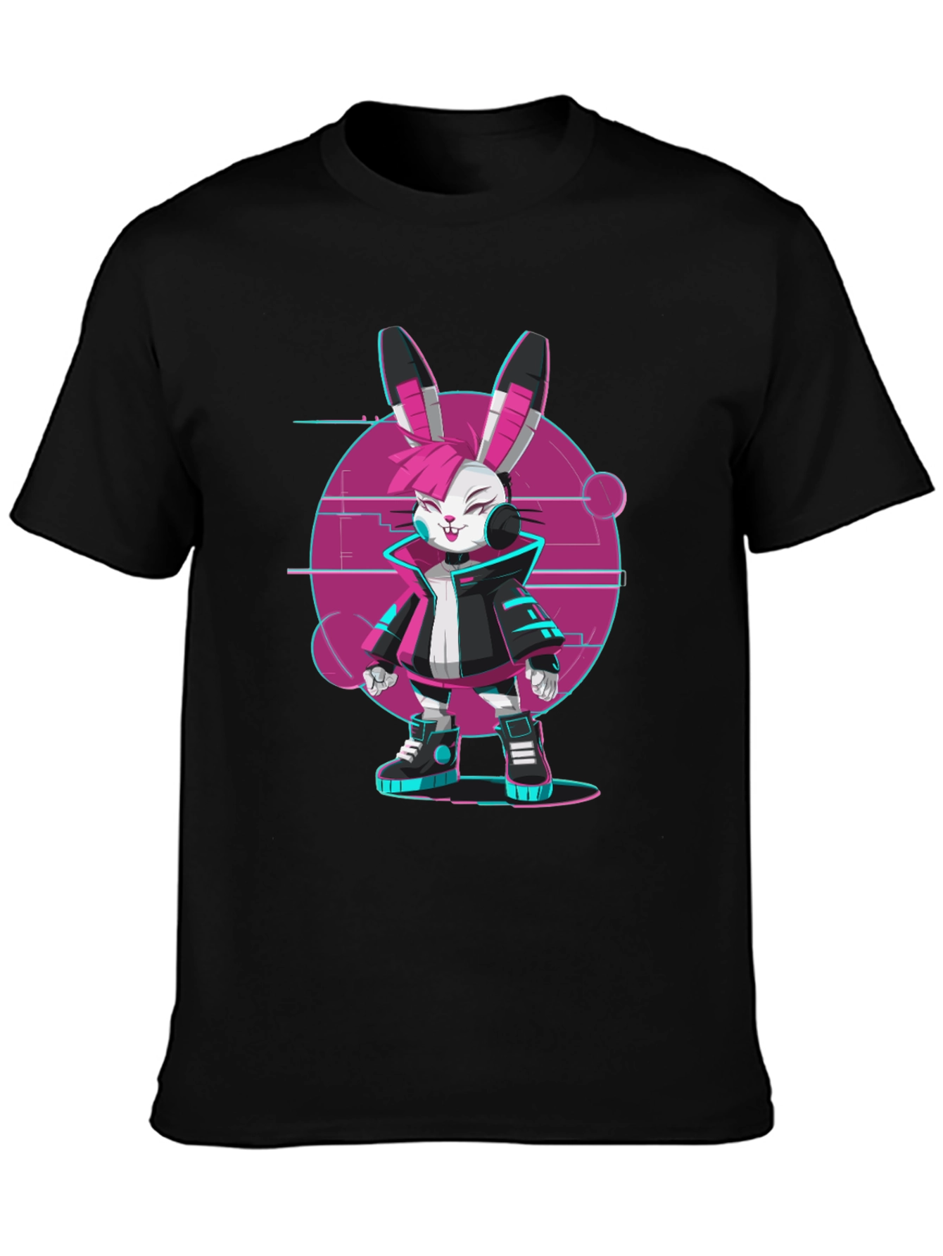 Black Cyberpunk Bunny T-Shirt - Edgy Streetwear Style view 3