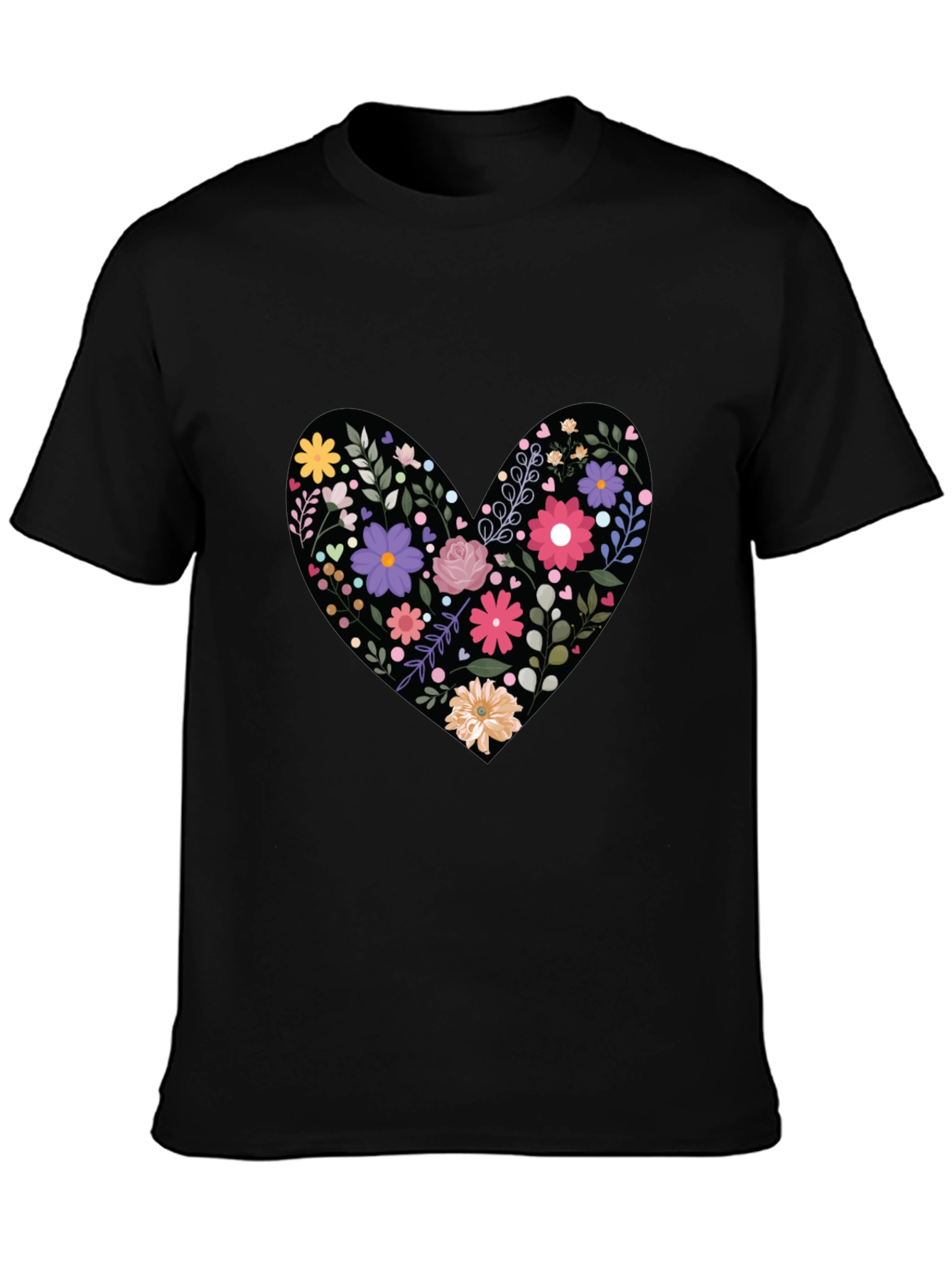 Black Floral Heart Graphic Tee - Black view 3