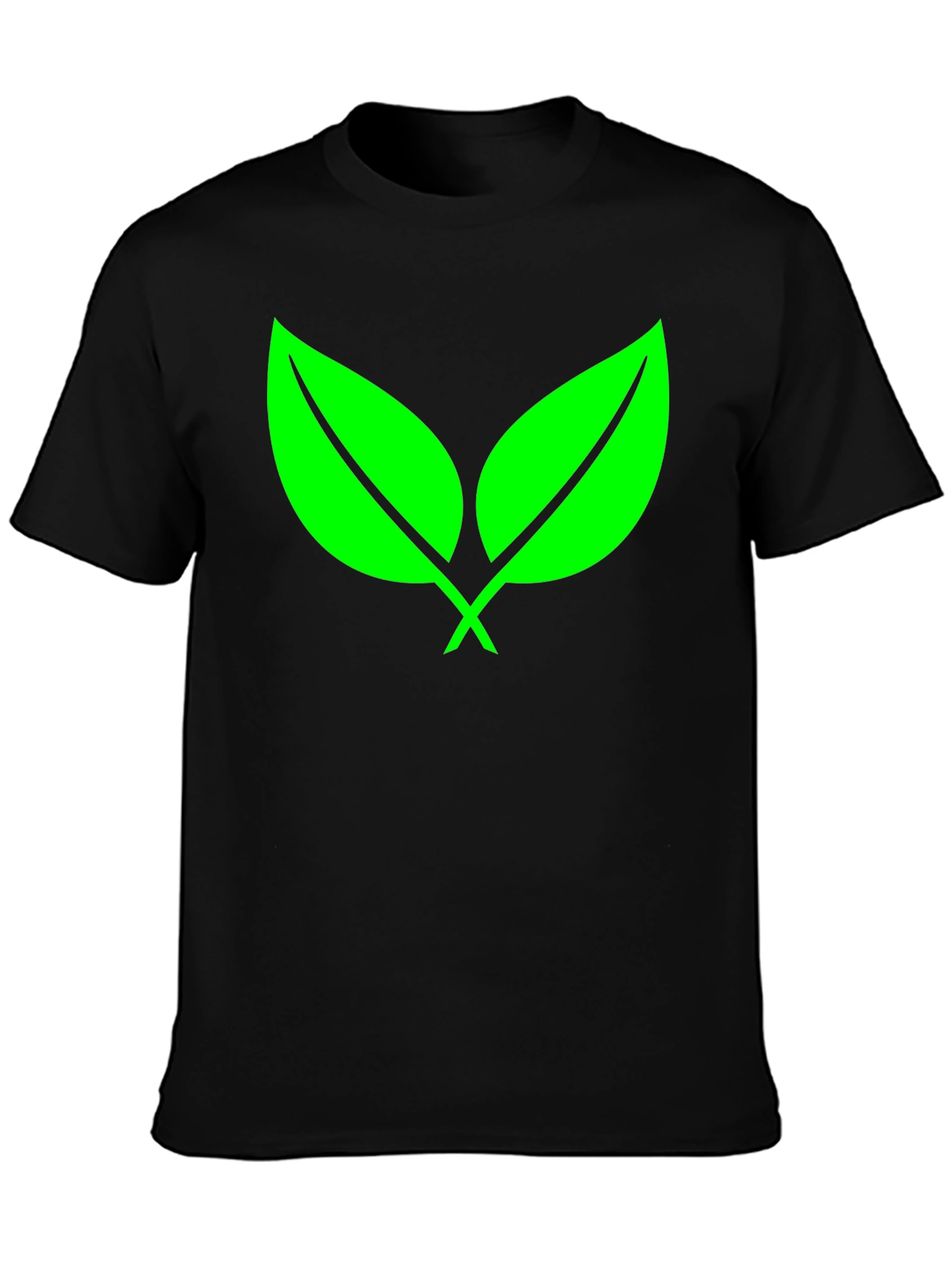 Black Eco-Friendly Green Leaf Black T-Shirt view 3