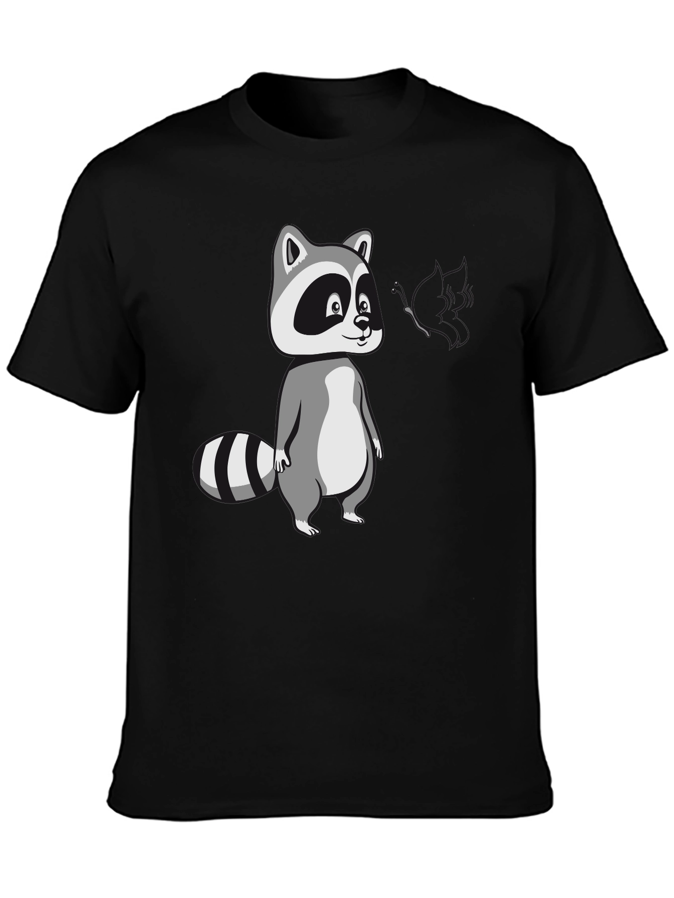 Black Cool Raccoon Graphic Tee - Black Cotton T-Shirt view 3