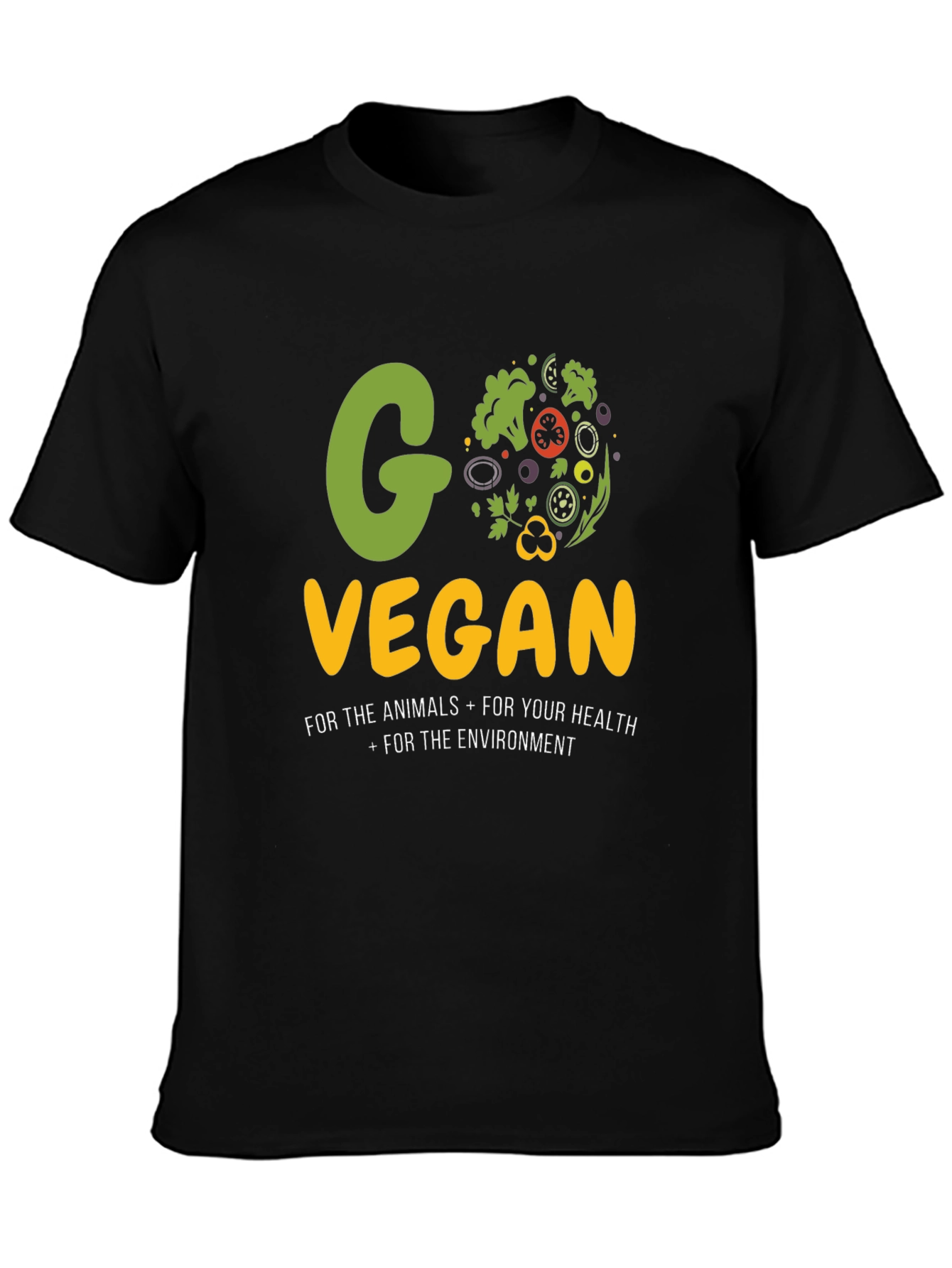 Black Go Vegan Black T-Shirt - Animals, Health, Environment! view 3