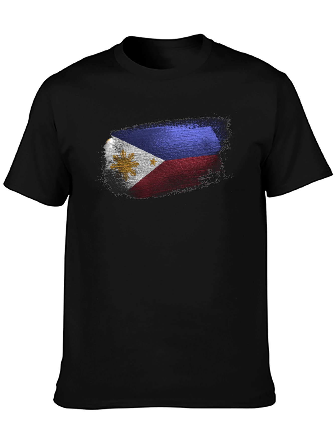 Black Men's Black T-Shirt with Filipino Flag Design view 3