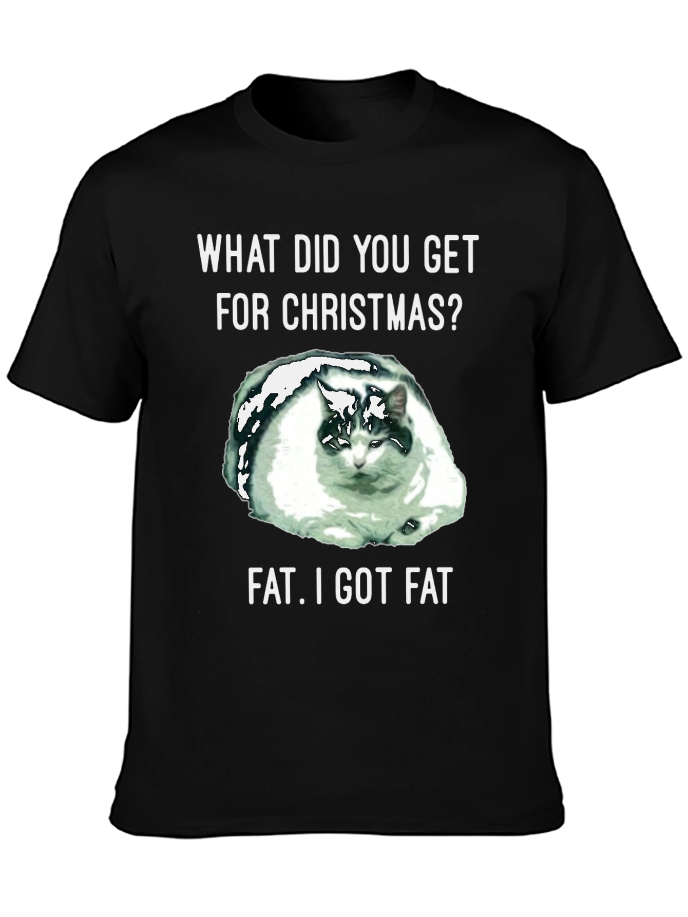 Black Funny Cat Christmas Fat T-Shirt view 3