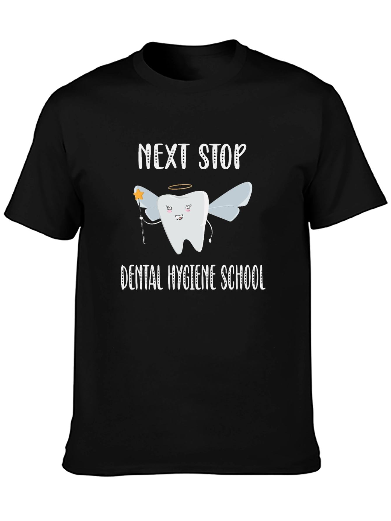 Black Dental Hygiene School T-Shirt - Tooth Fairy Design view 3
