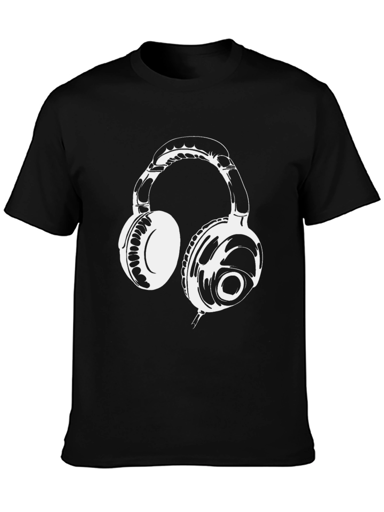 Black Black T-Shirt with White Headphones Graphic view 3