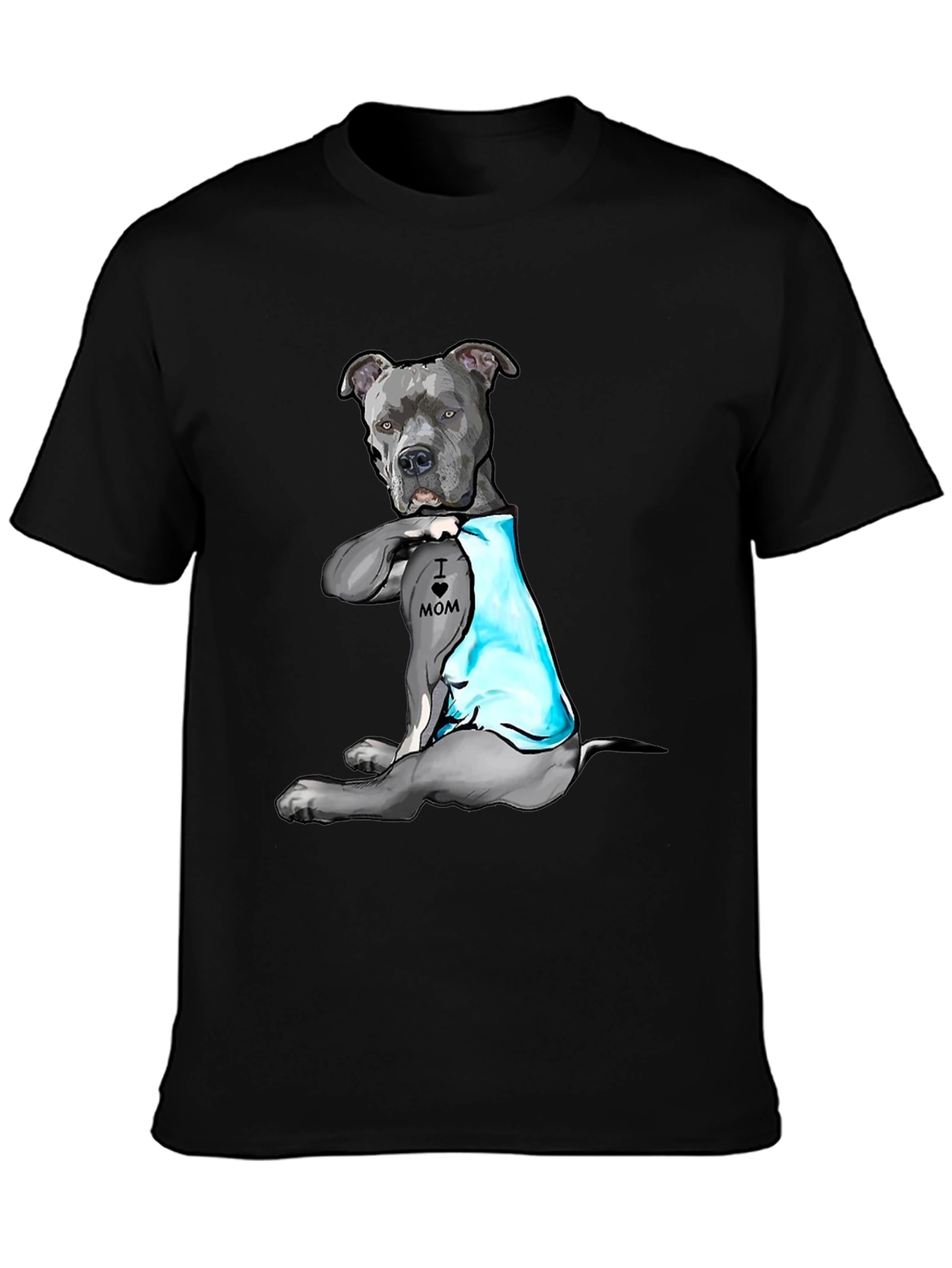 Black Dog Lover T-Shirt: 'I Heart Mom' Pitbull Design view 3