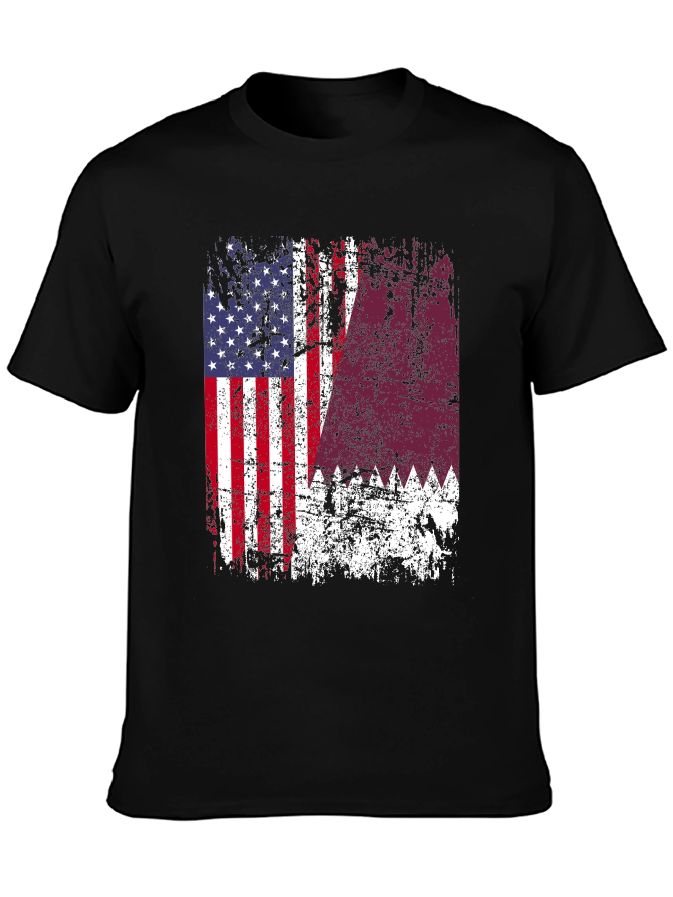 USA Qatar Flag Distressed T-Shirt - 3