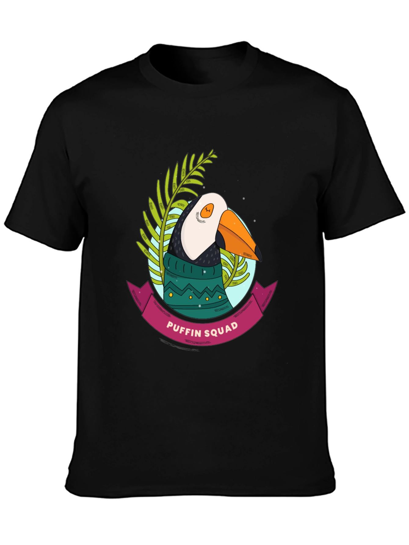 Black Puffin Squad Graphic Tee - Novelty Bird T-Shirt view 3