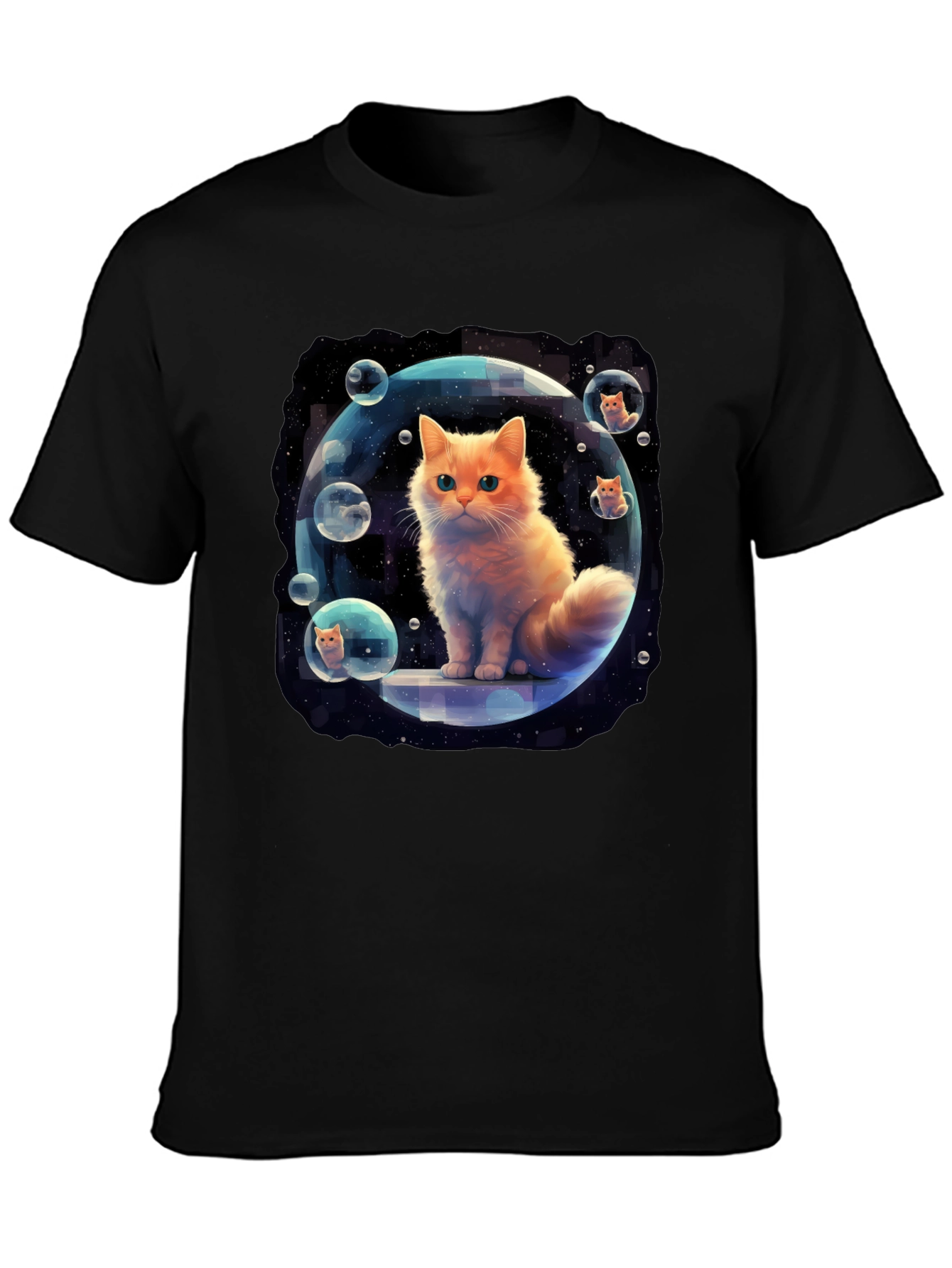 Black Cosmic Cat Bubble T-Shirt - Unique Graphic Tee view 3