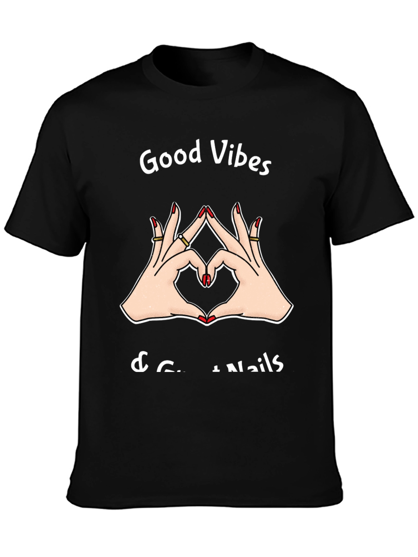 Black Good Vibes & Great Nails T-Shirt view 3