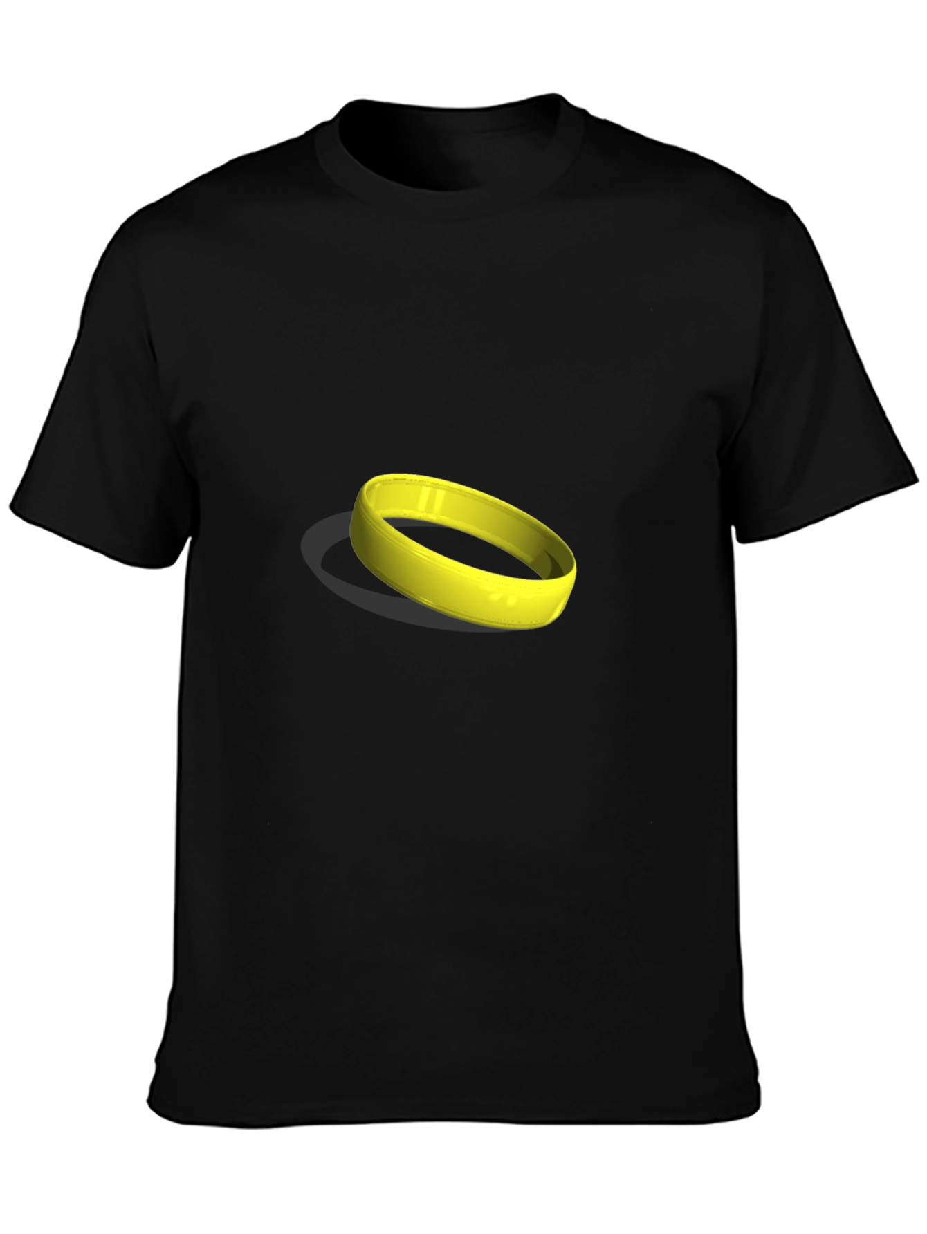 Black Men's Black T-Shirt with Yellow Ring Graphic view 3