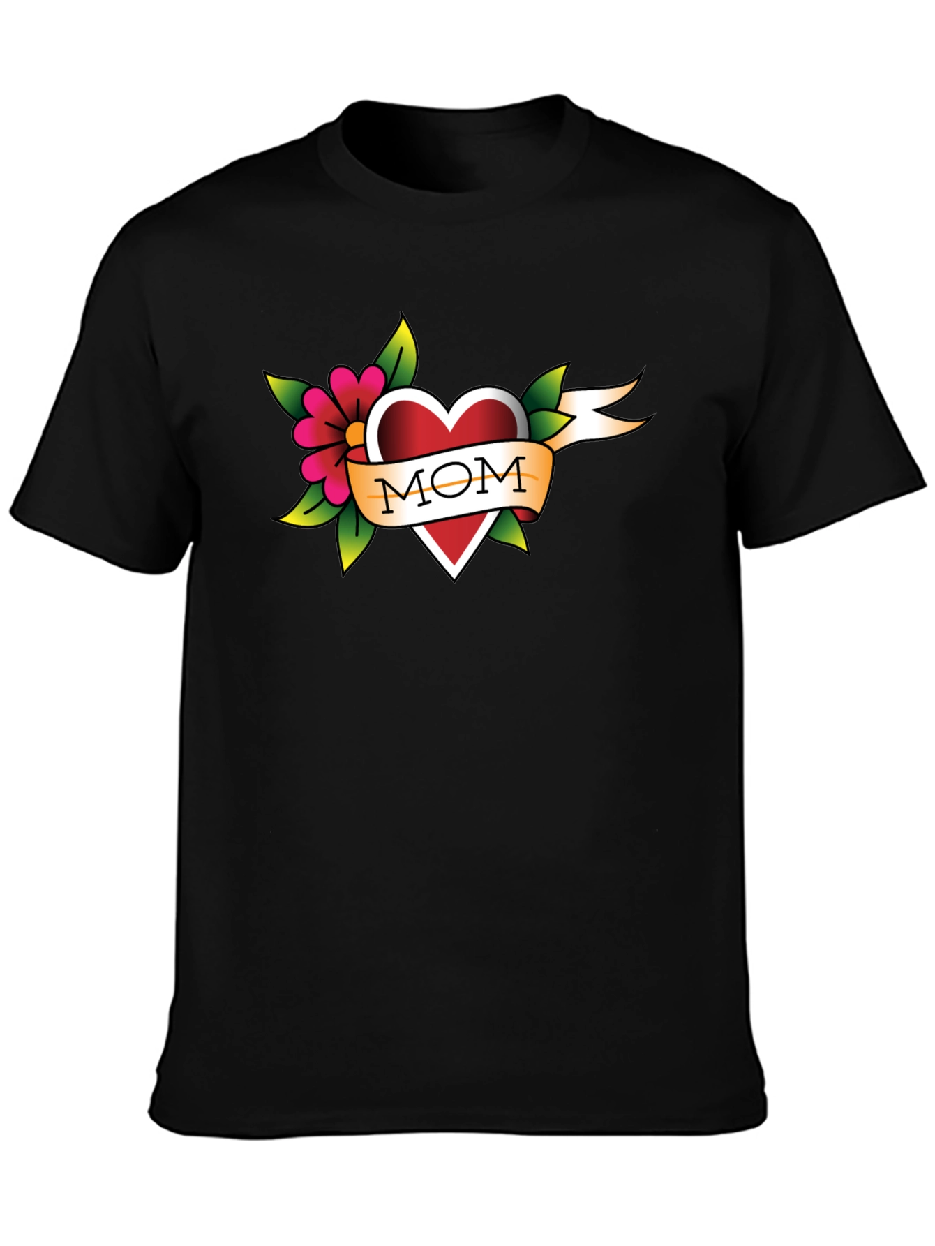Black Mom Tattoo Style Heart T-Shirt view 3