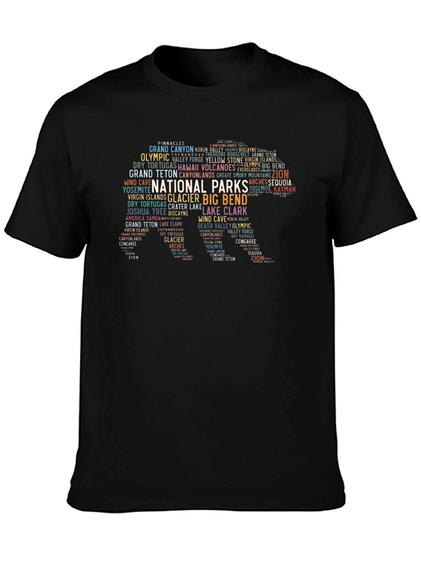 Black National Parks Word Art Graphic T-Shirt view 3