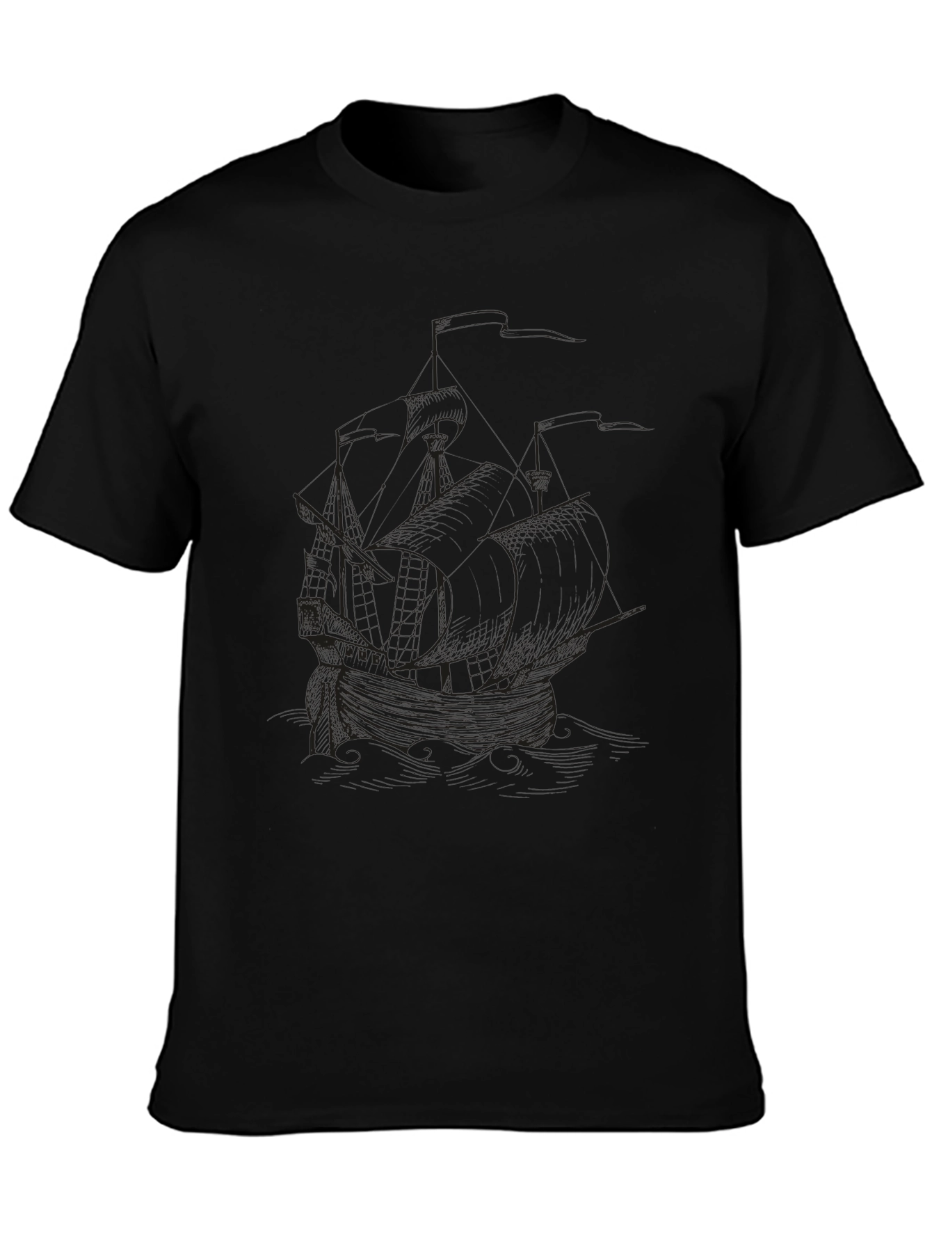 Black Men's Black Graphic Tee - Ship Design view 3