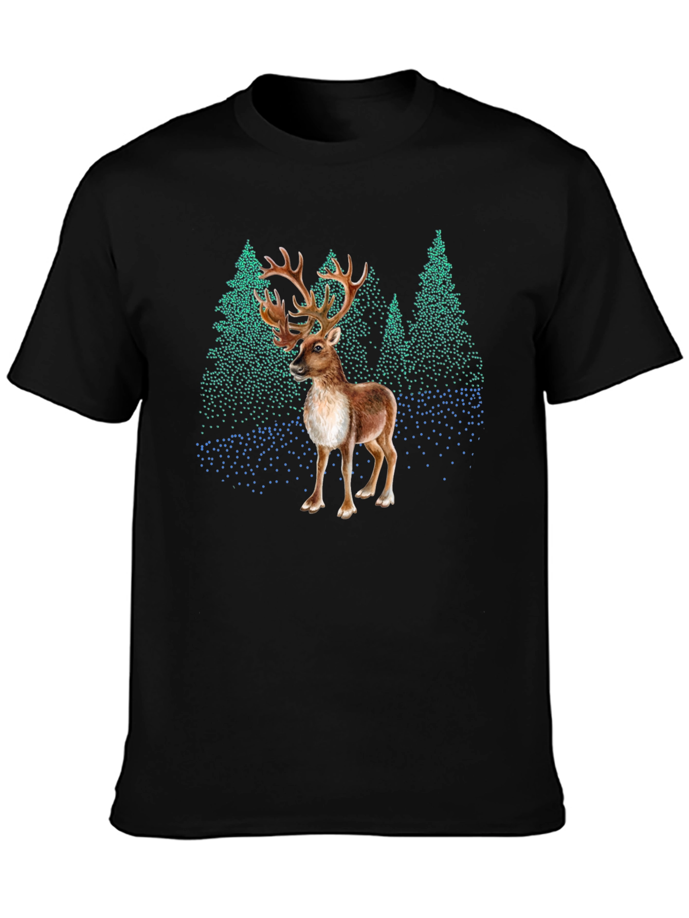 Black Reindeer Forest Graphic Tee - Stylish Nature Print view 3