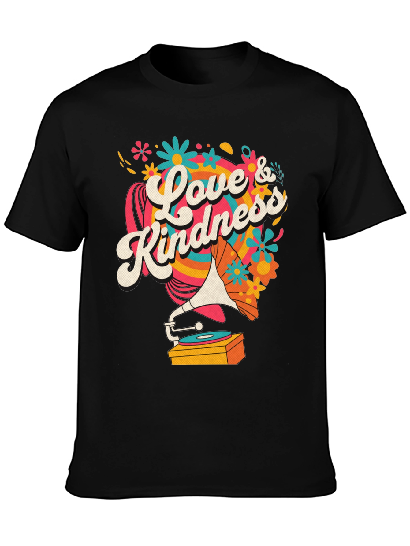 Black Love & Kindness Graphic Tee - Retro Record Player view 3