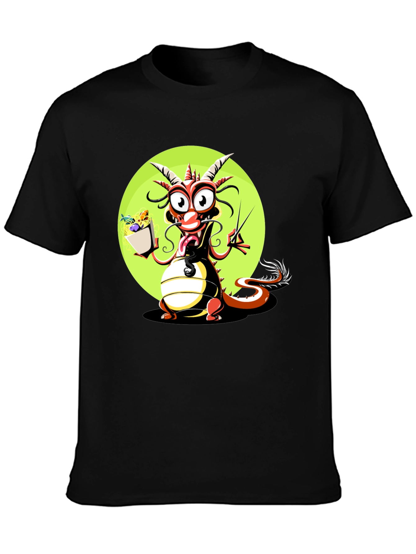 Black Dragon with Noodles Graphic T-Shirt view 3