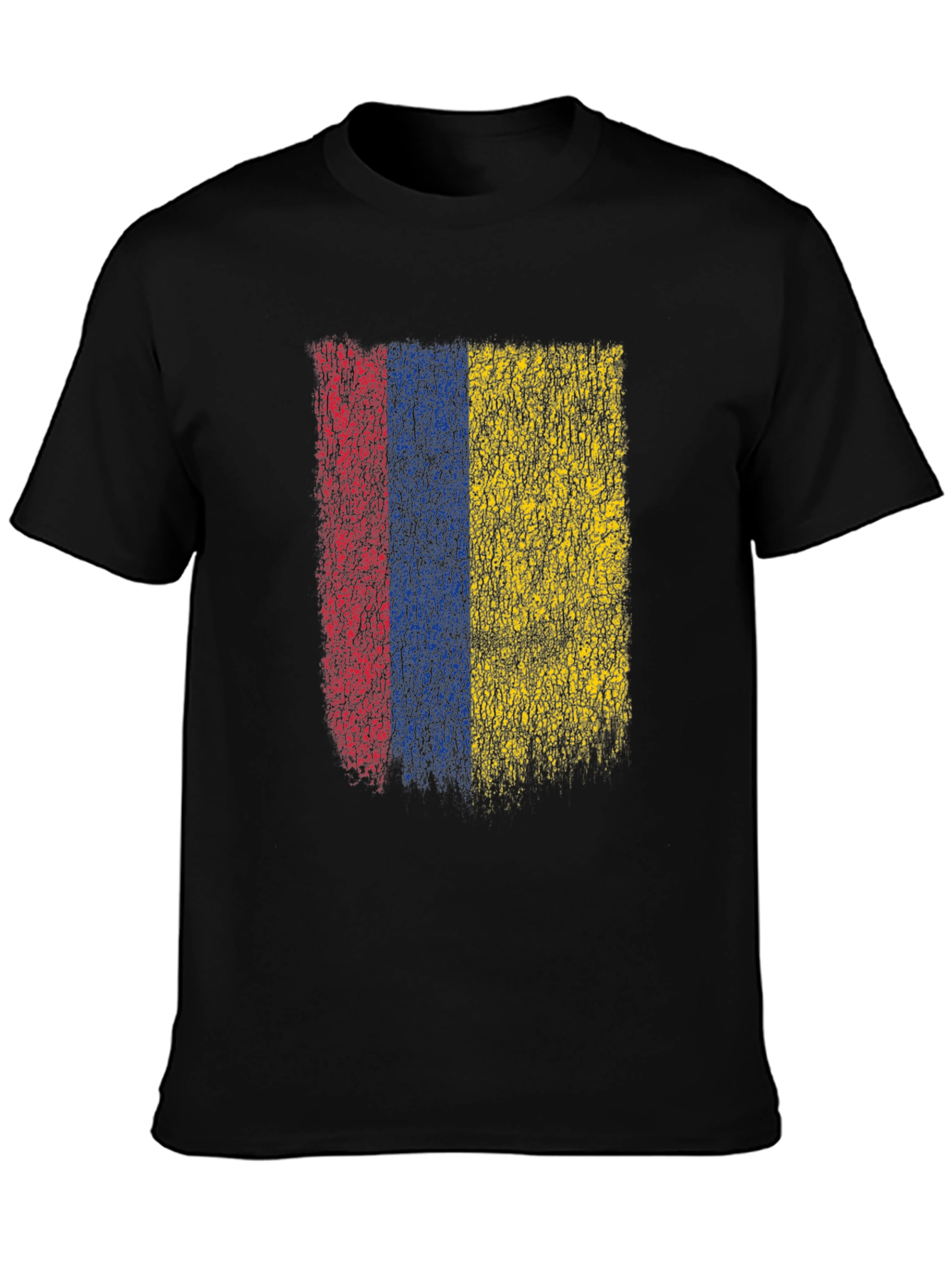 Black Colombia Flag Grunge Graphic T-Shirt - Black Cotton Tee view 3