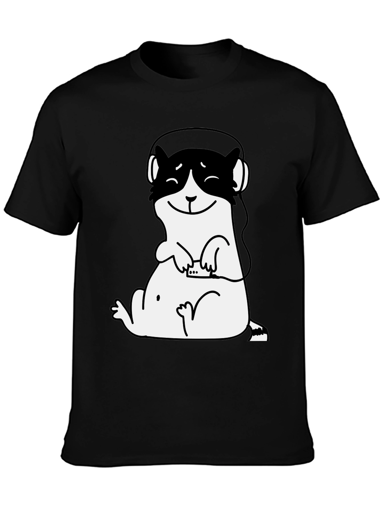 Black Cute Otter DJ Graphic Tee - Black Cotton T-Shirt view 3
