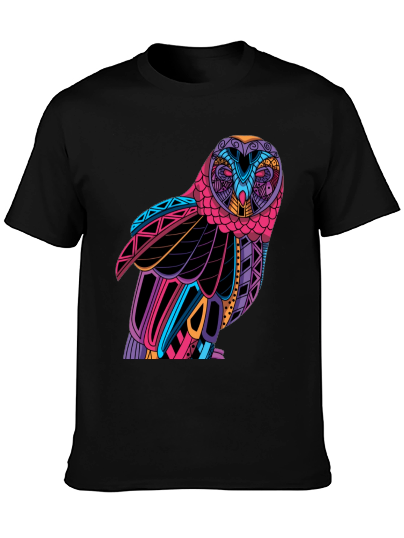 Black Colorful Owl Graphic T-Shirt - Unique Design view 3