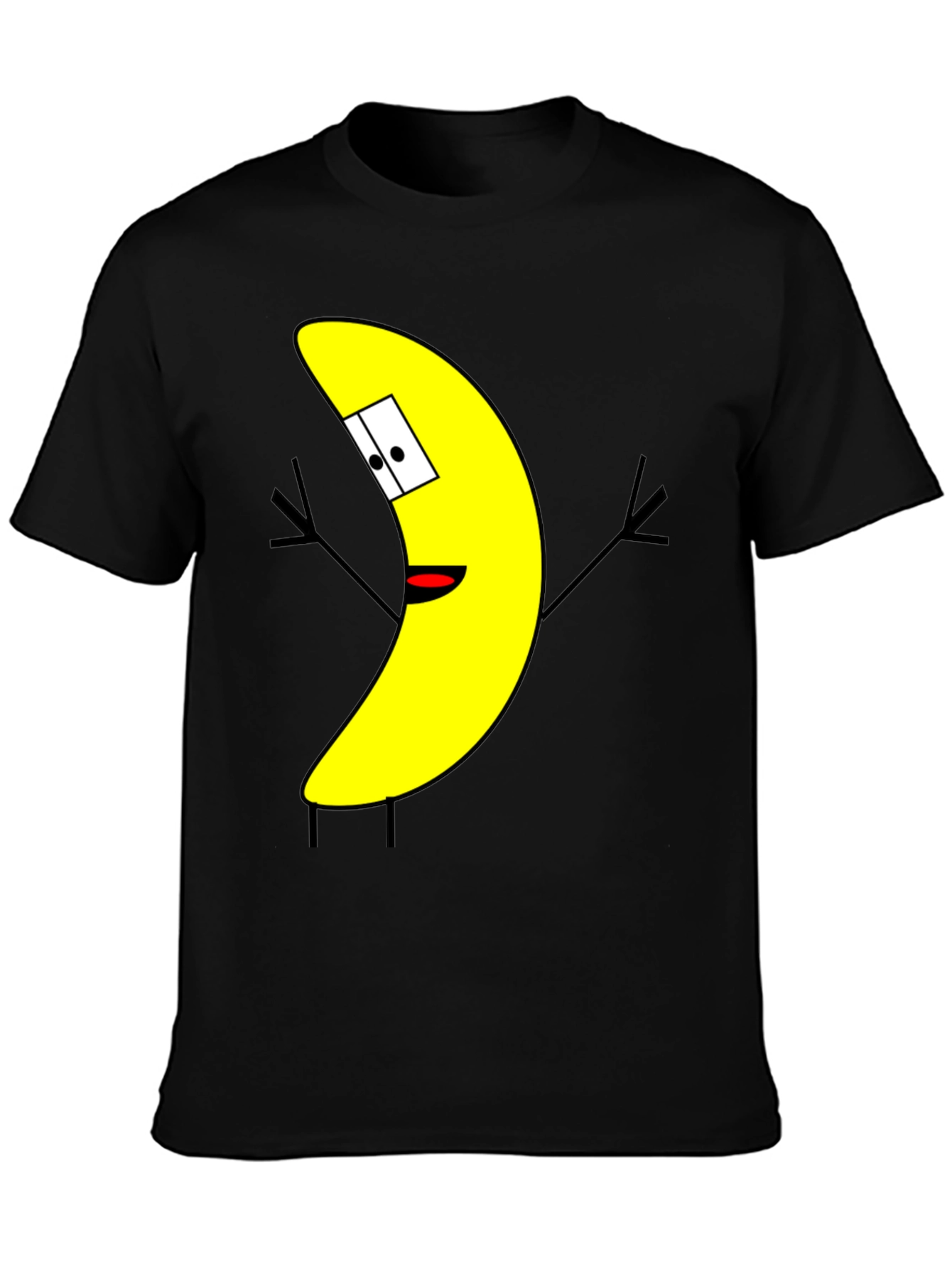 Black Banana Cartoon Character Black T-Shirt view 3