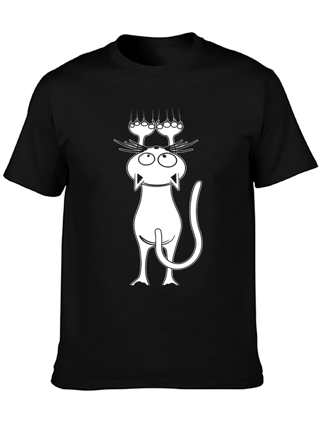 Black Funny Cat Scratching T-Shirt - Black view 3