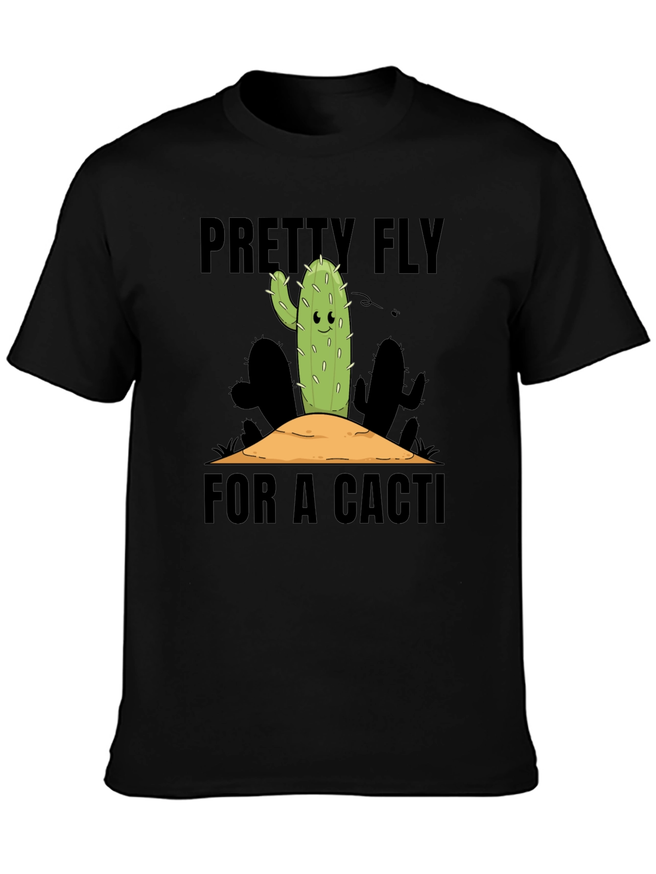 Black Pretty Fly Cactus Graphic Tee - Black Cotton Shirt view 3