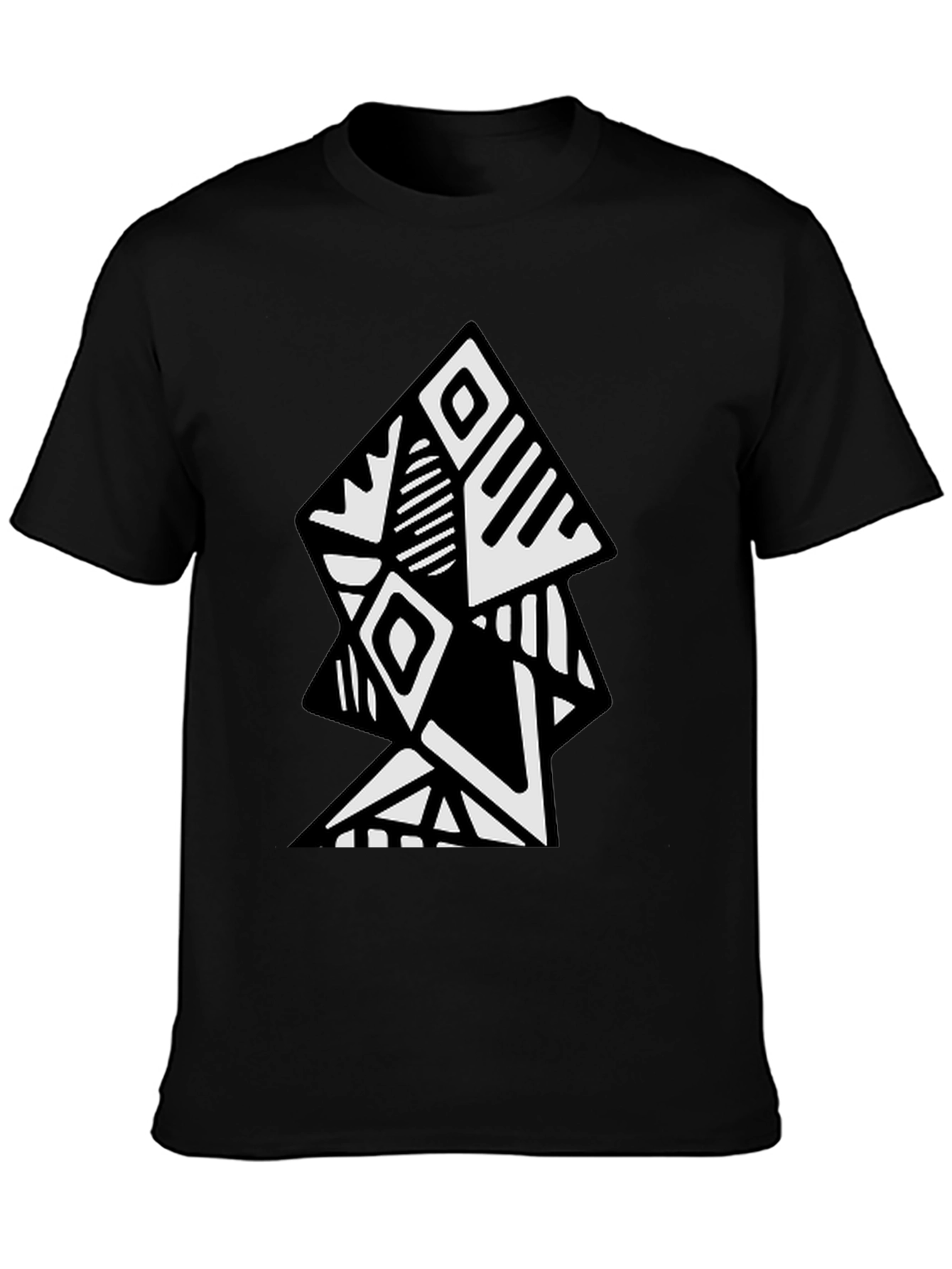 Black Geometric Tribal Art Black T-Shirt view 3