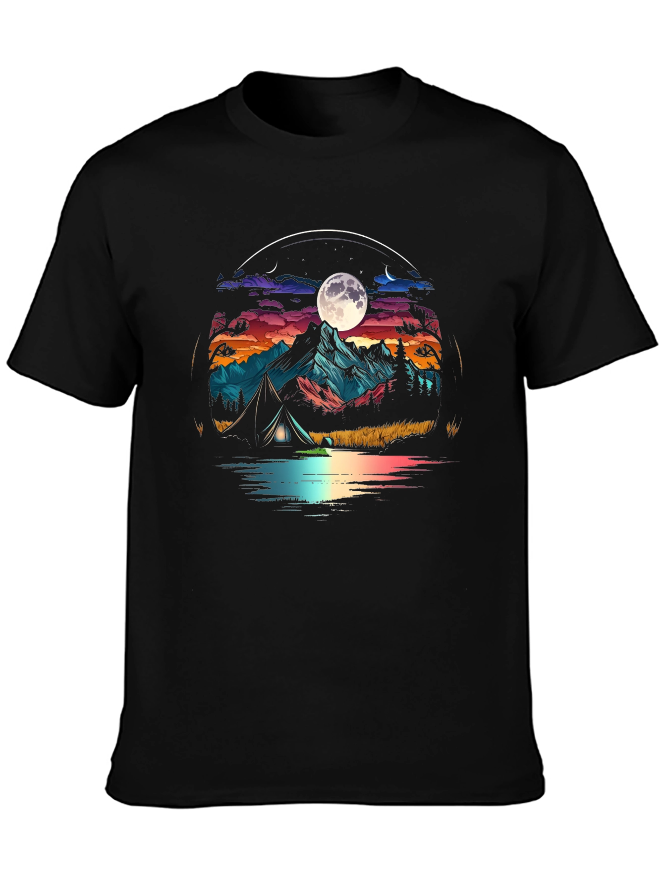 Black Camping Under the Moon T-Shirt view 3