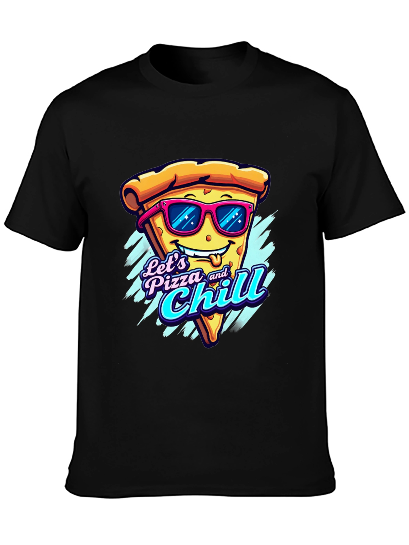 Black Let's Pizza and Chill Funny Graphic Tee view 3