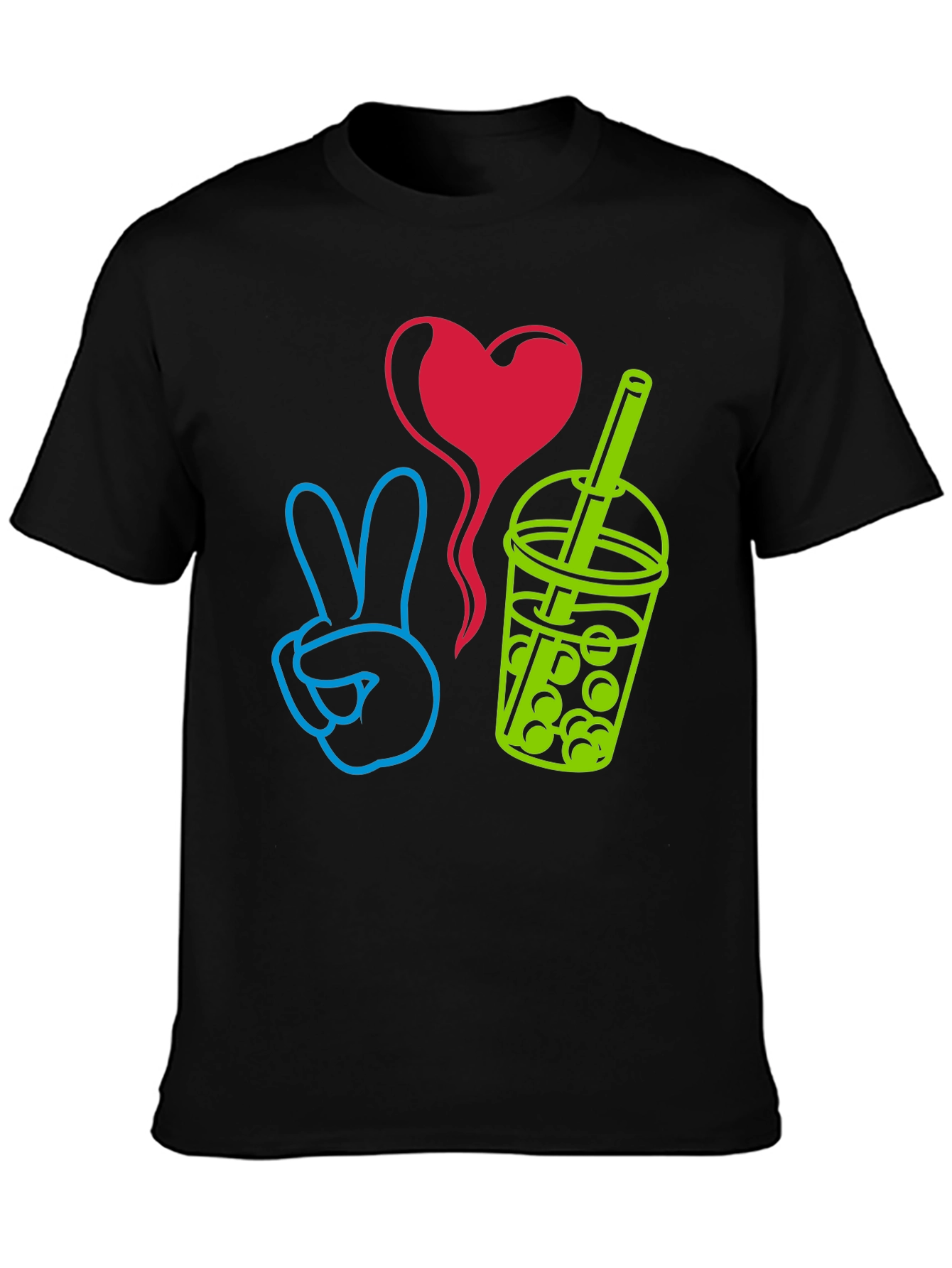 Black Peace, Love, Boba T-Shirt - Trendy Graphic Tee view 3