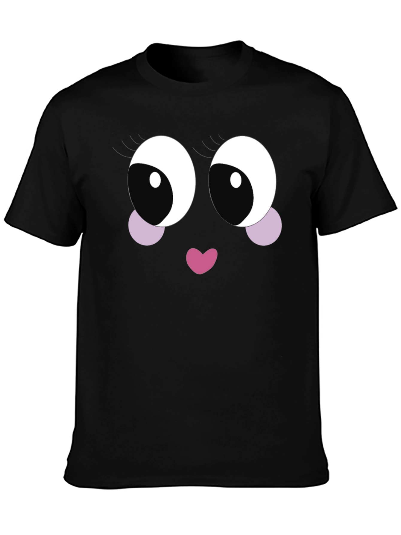 Black Cute Cartoon Face Black T-Shirt view 3