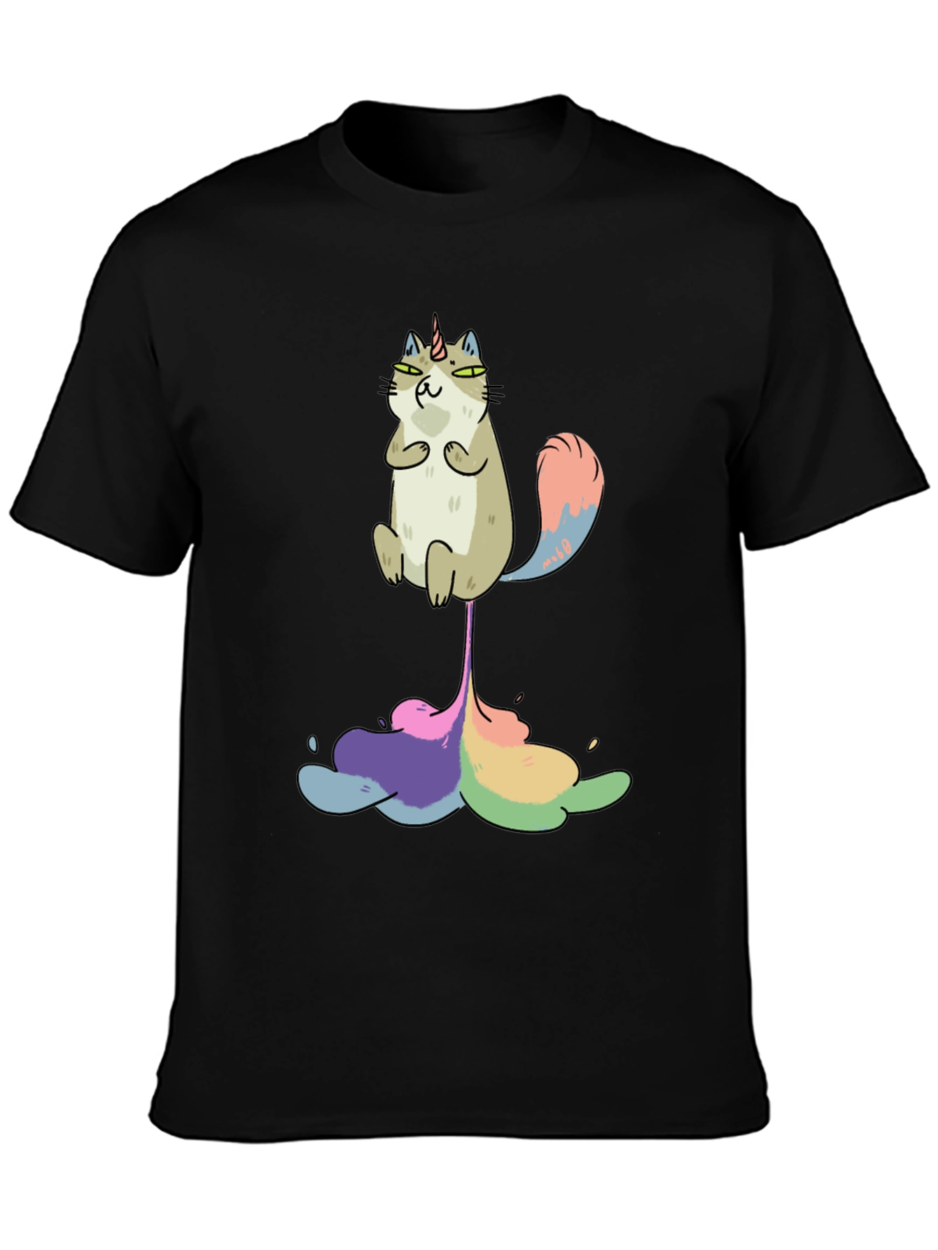 Black Unicorn Cat Rainbow Funny Black T-Shirt view 3