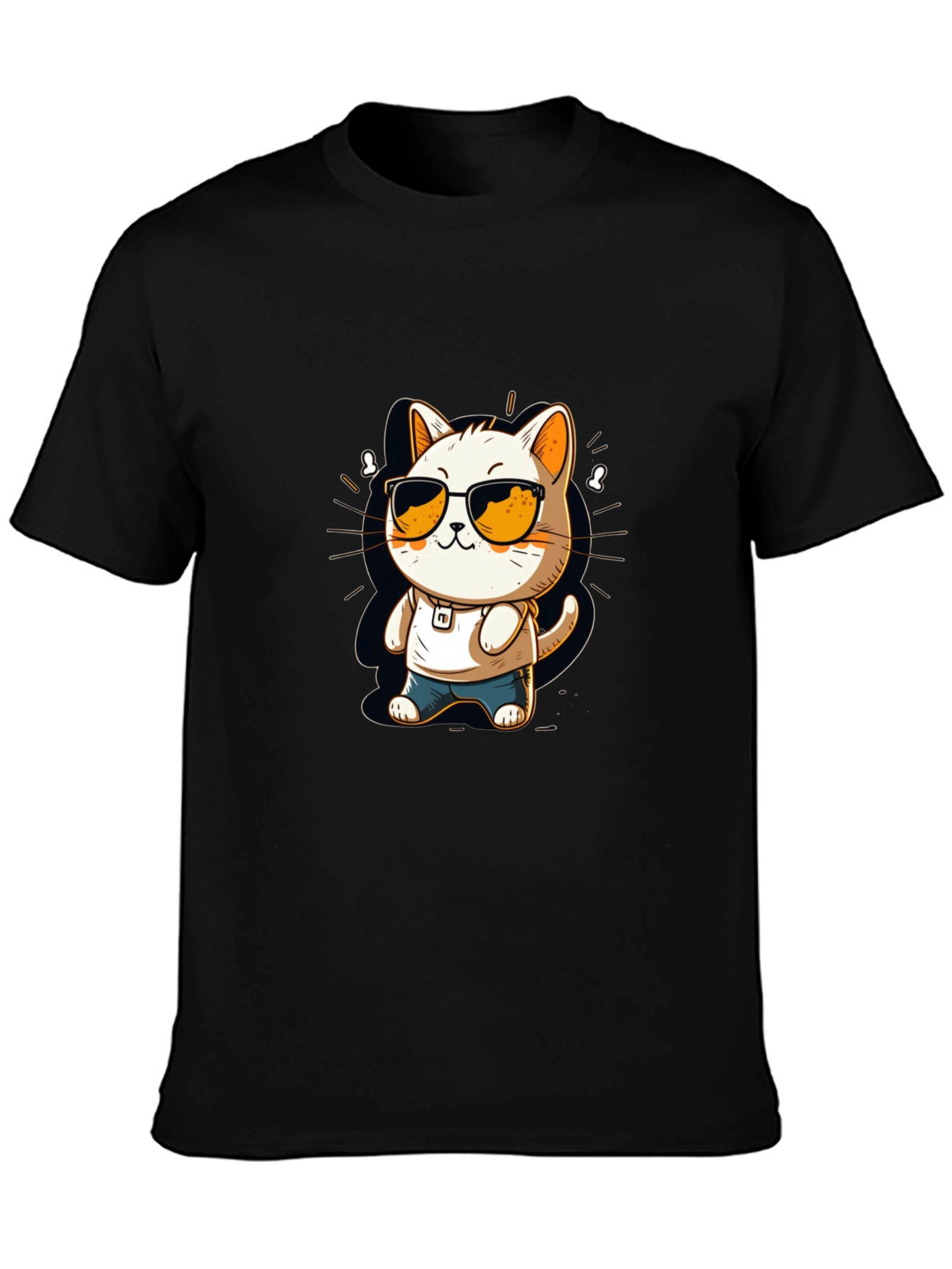 Black Cool Cat Cartoon Black Tee view 3
