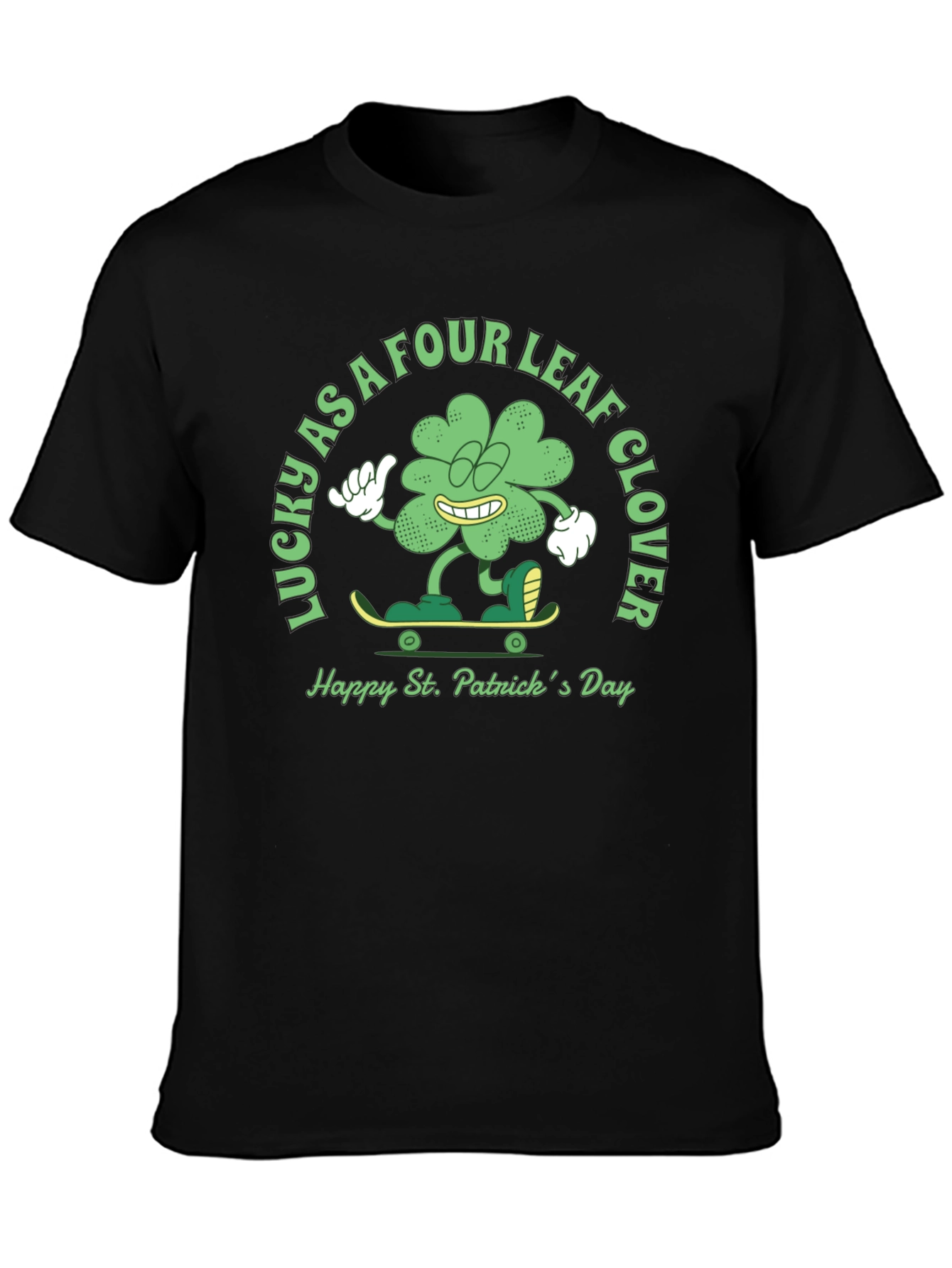 Black Lucky Four Leaf Clover St. Patrick's Day T-Shirt view 3