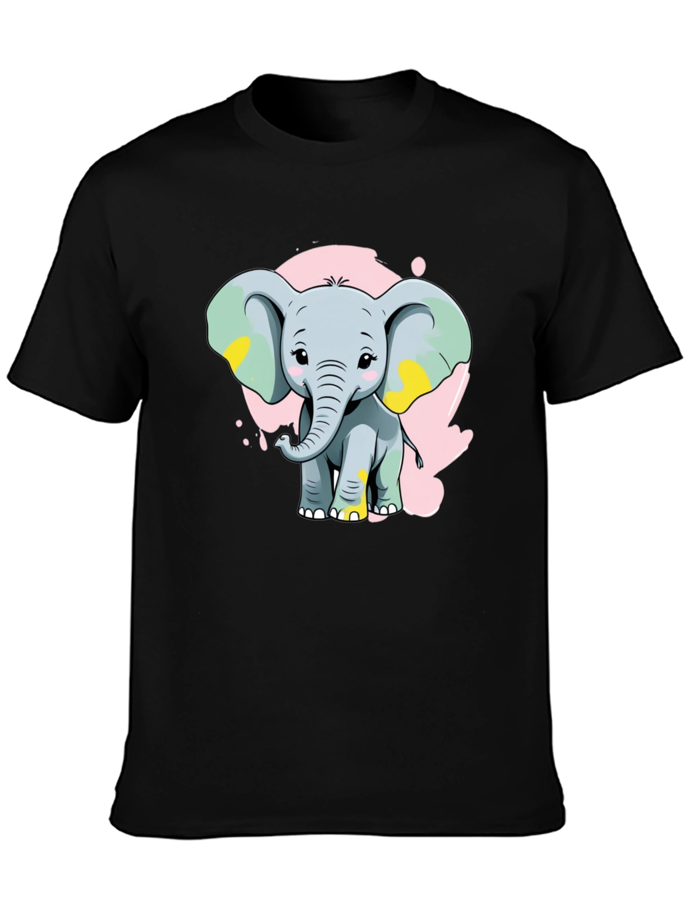 Black Cute Elephant Graphic Tee - Black Cotton Blend Shirt view 3