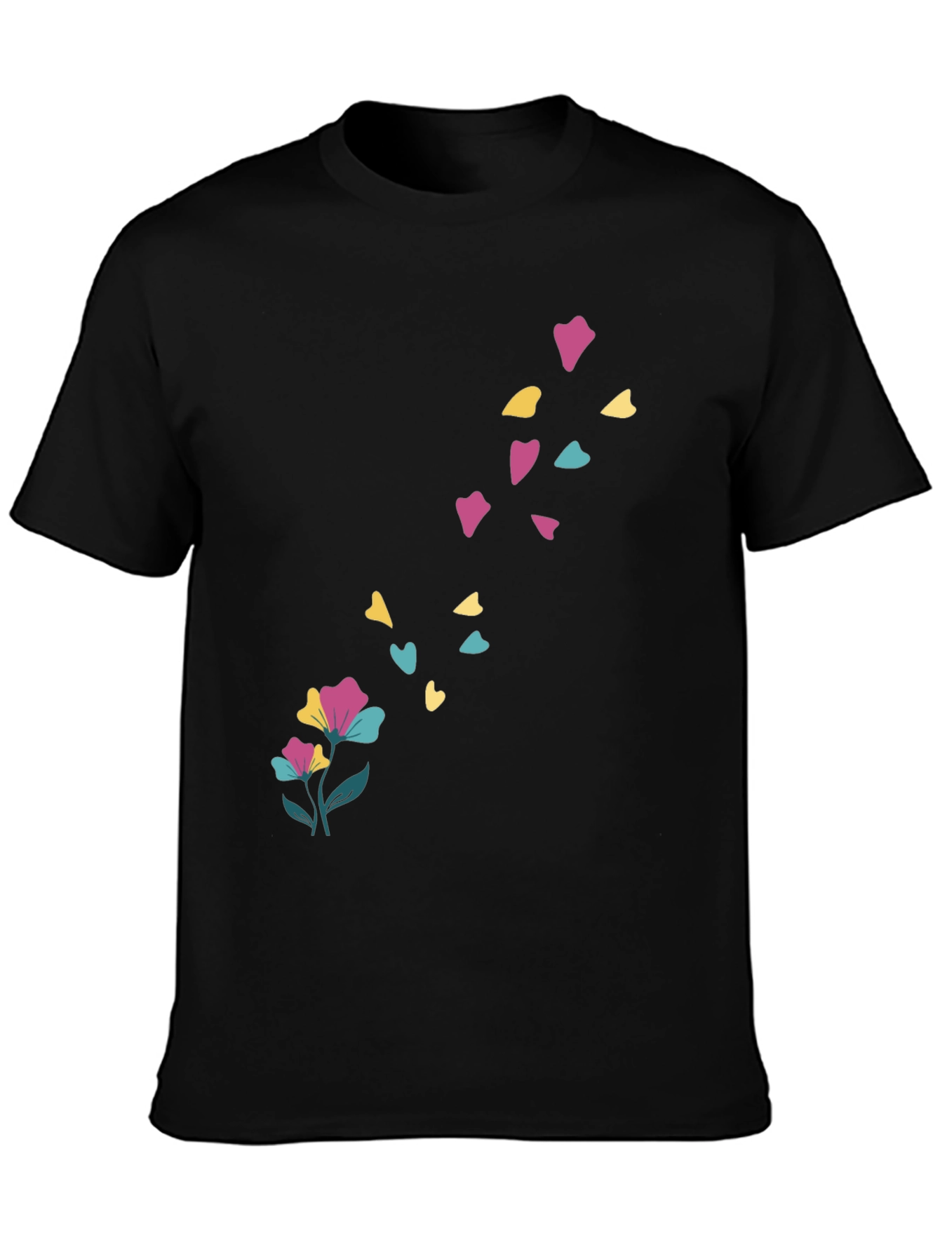 Black Floral Heart Petal Black T-Shirt view 3