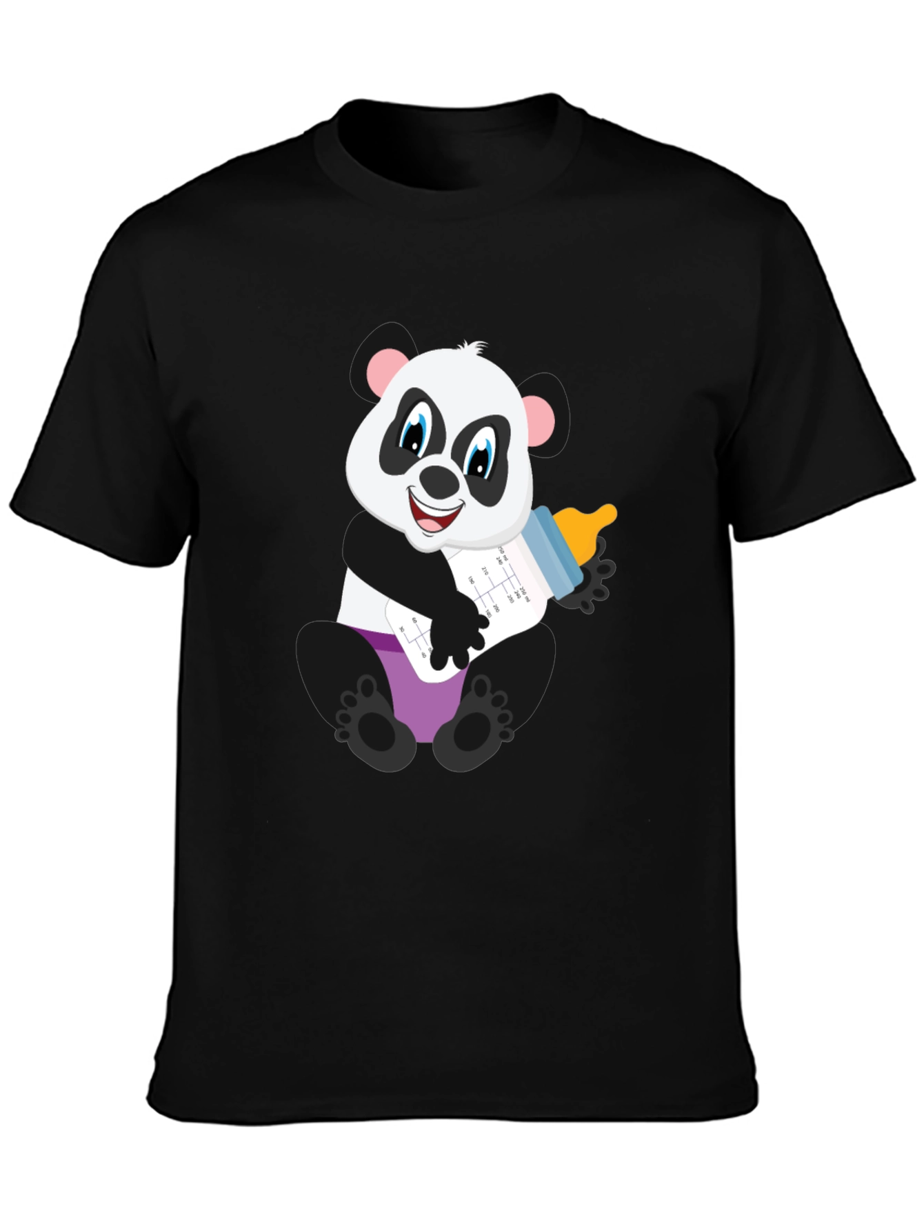 Black Panda Baby Bottle T-Shirt - Adorable Cute Cartoon Bear Tee view 3