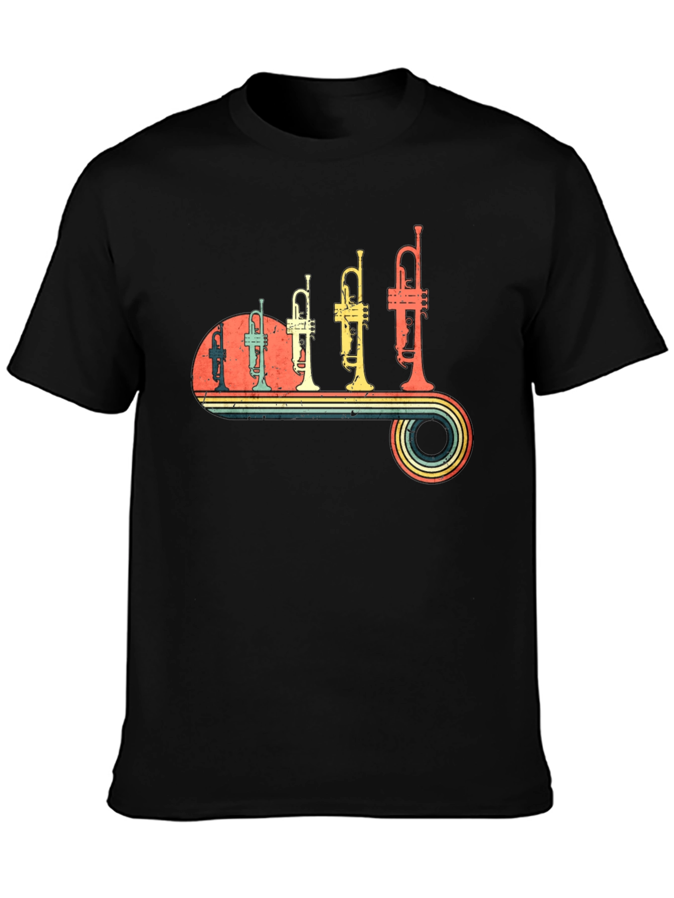 Black Retro Trumpet Music T-Shirt view 3